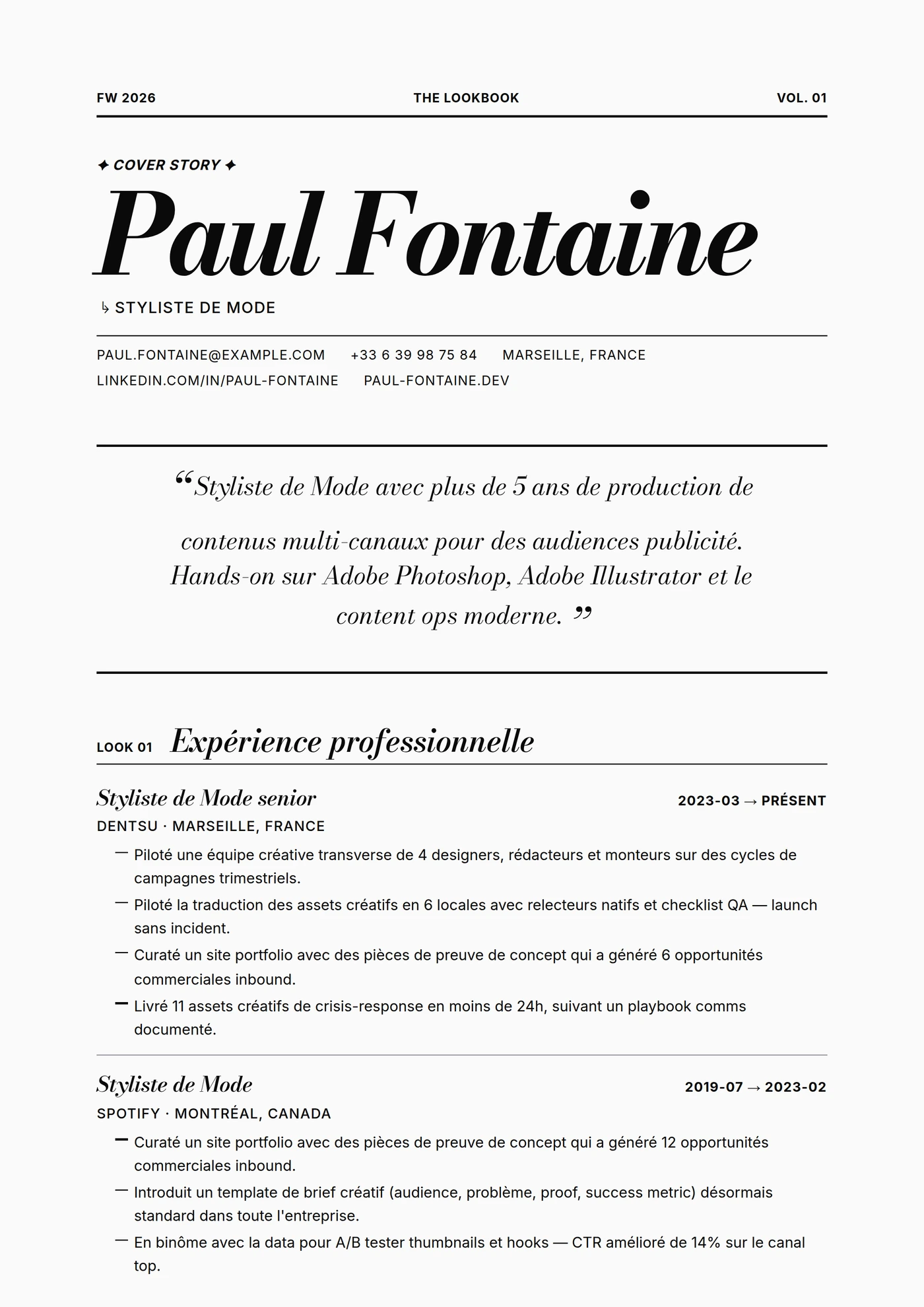 Industrie — Mode défilé — Modèles de CV