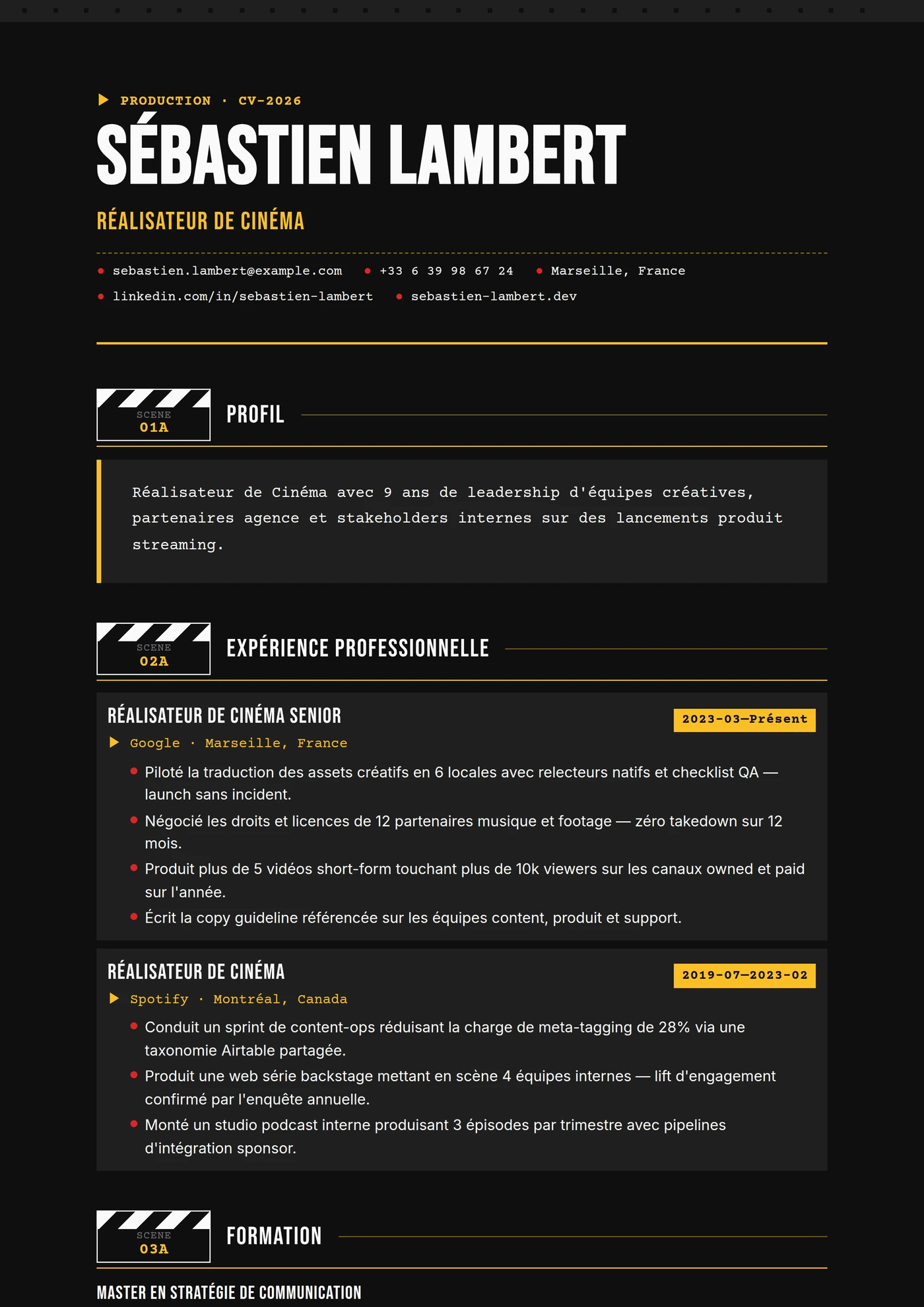 Industrie — Production audiovisuelle — Modèles de CV