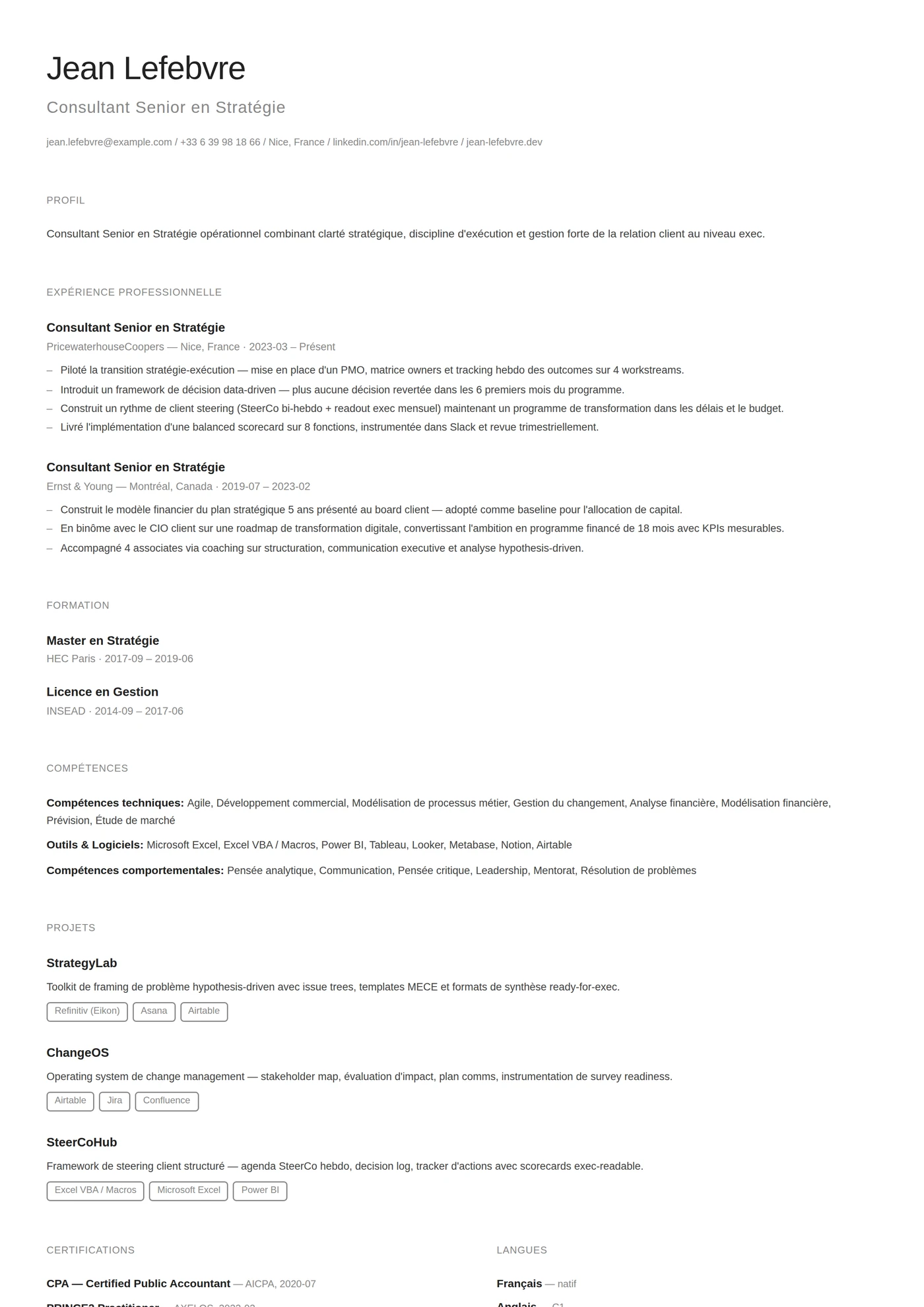 Minimaliste — Modèles de CV