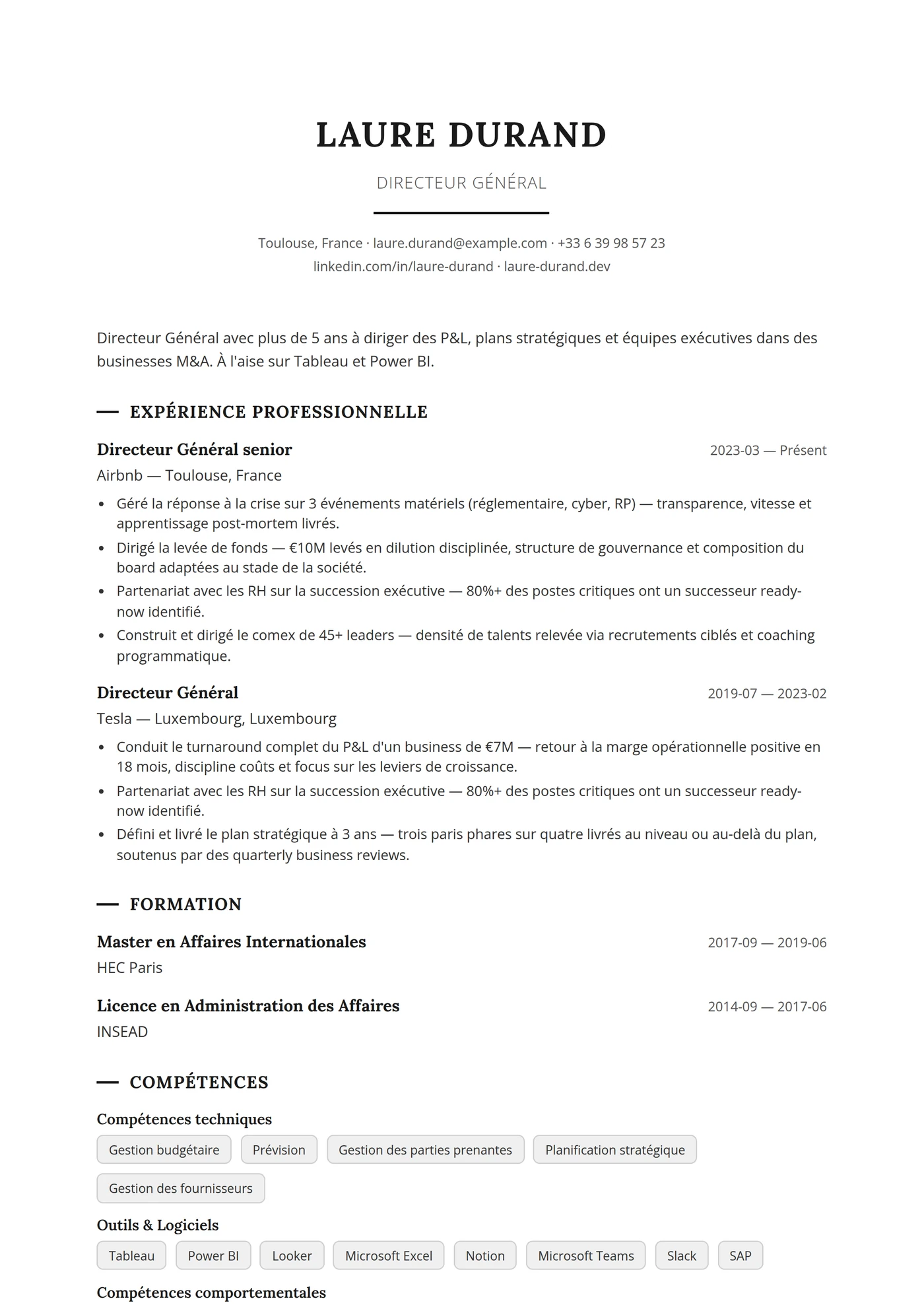 Pays-Bas Executive — Modèles de CV