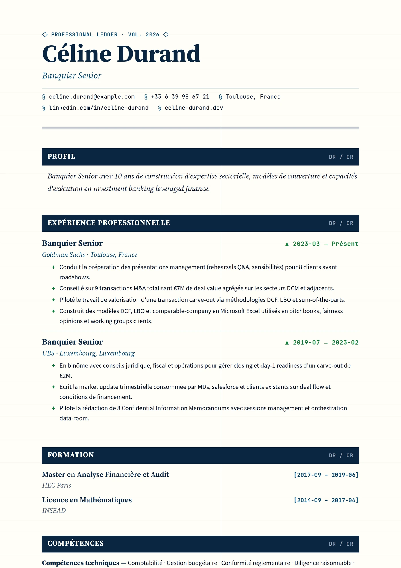 Grand Livre Bancaire — Modèles de CV