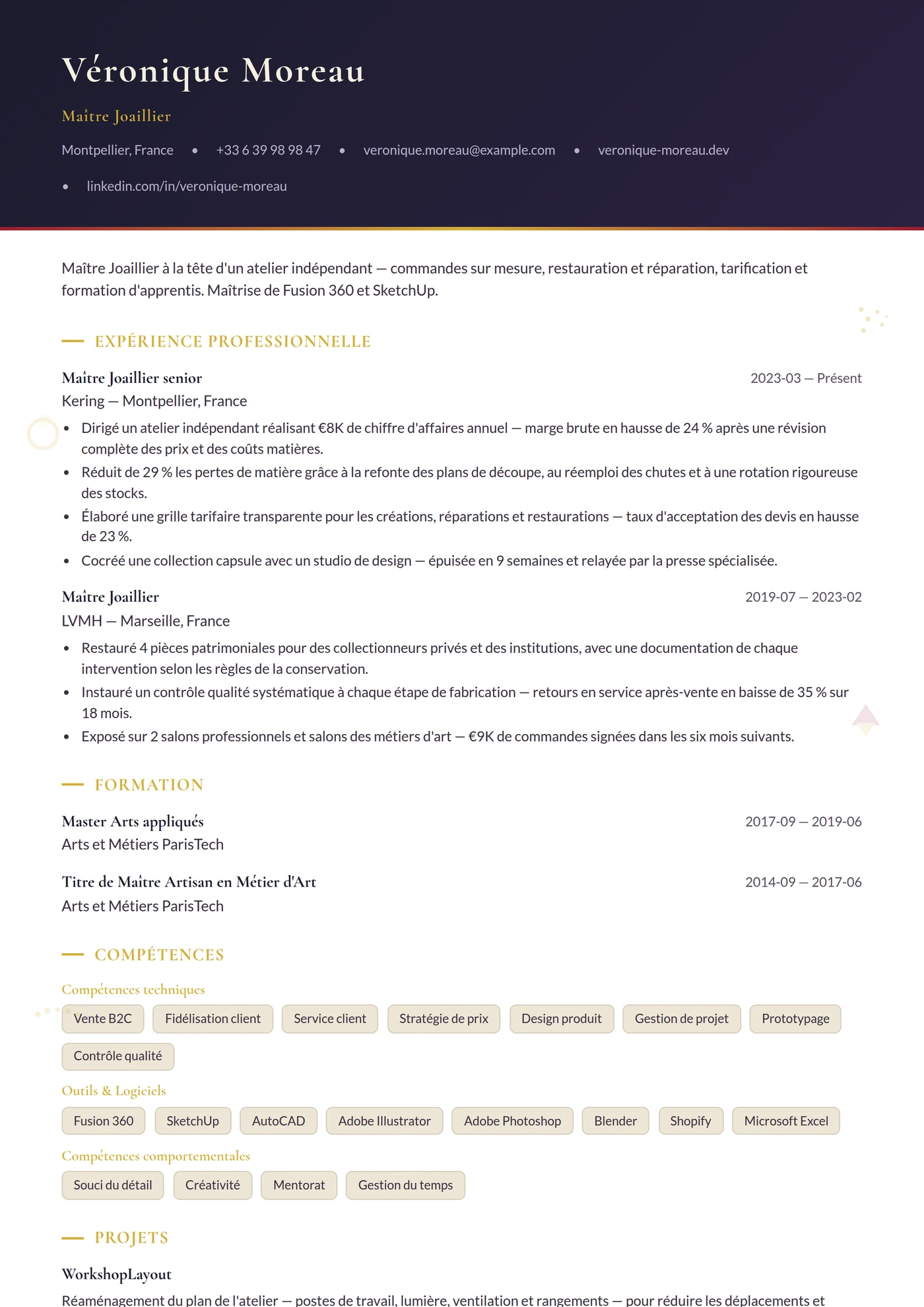 Métier — Bijoutier — Modèles de CV