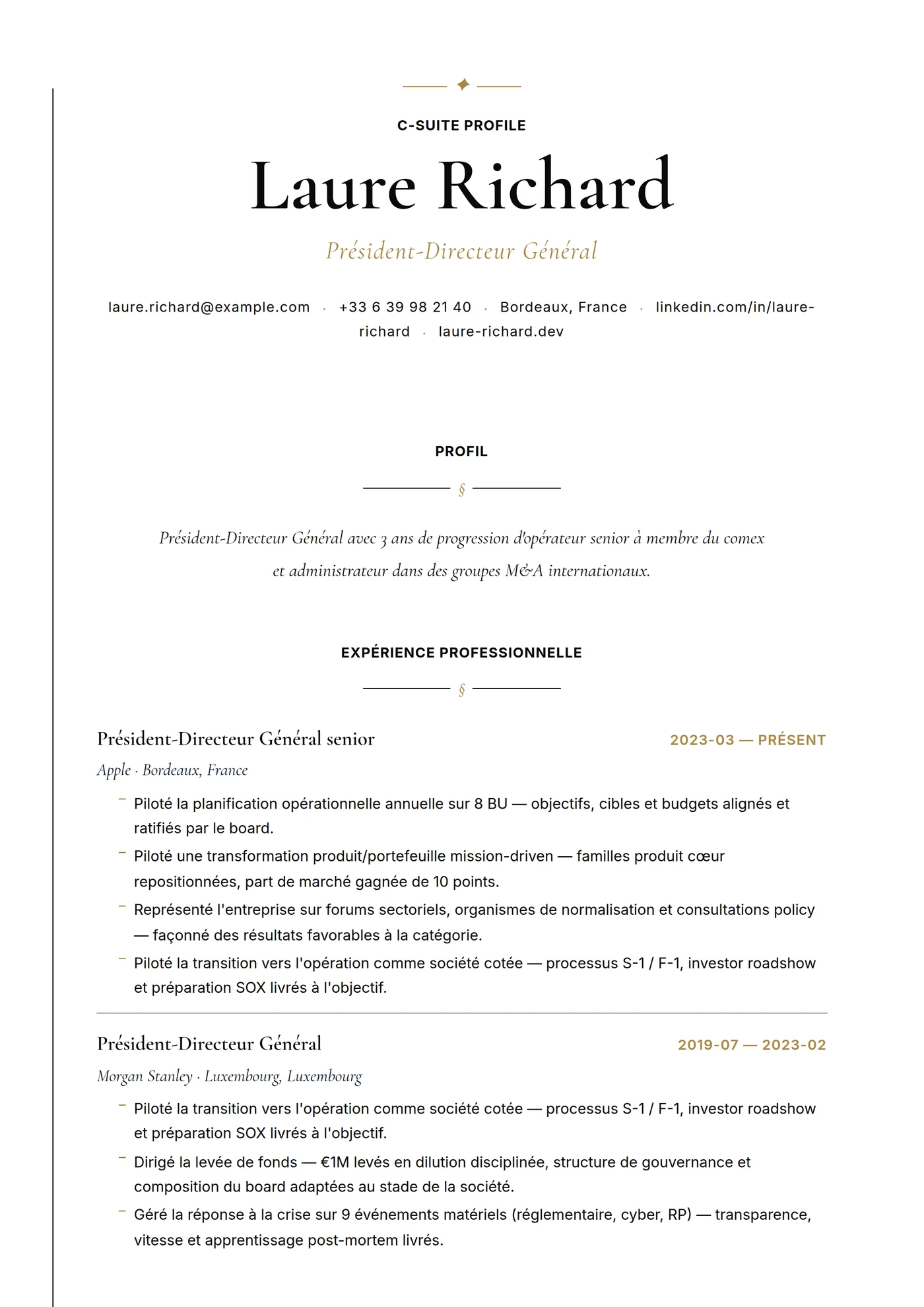 C-Suite Élégant — Modèles de CV