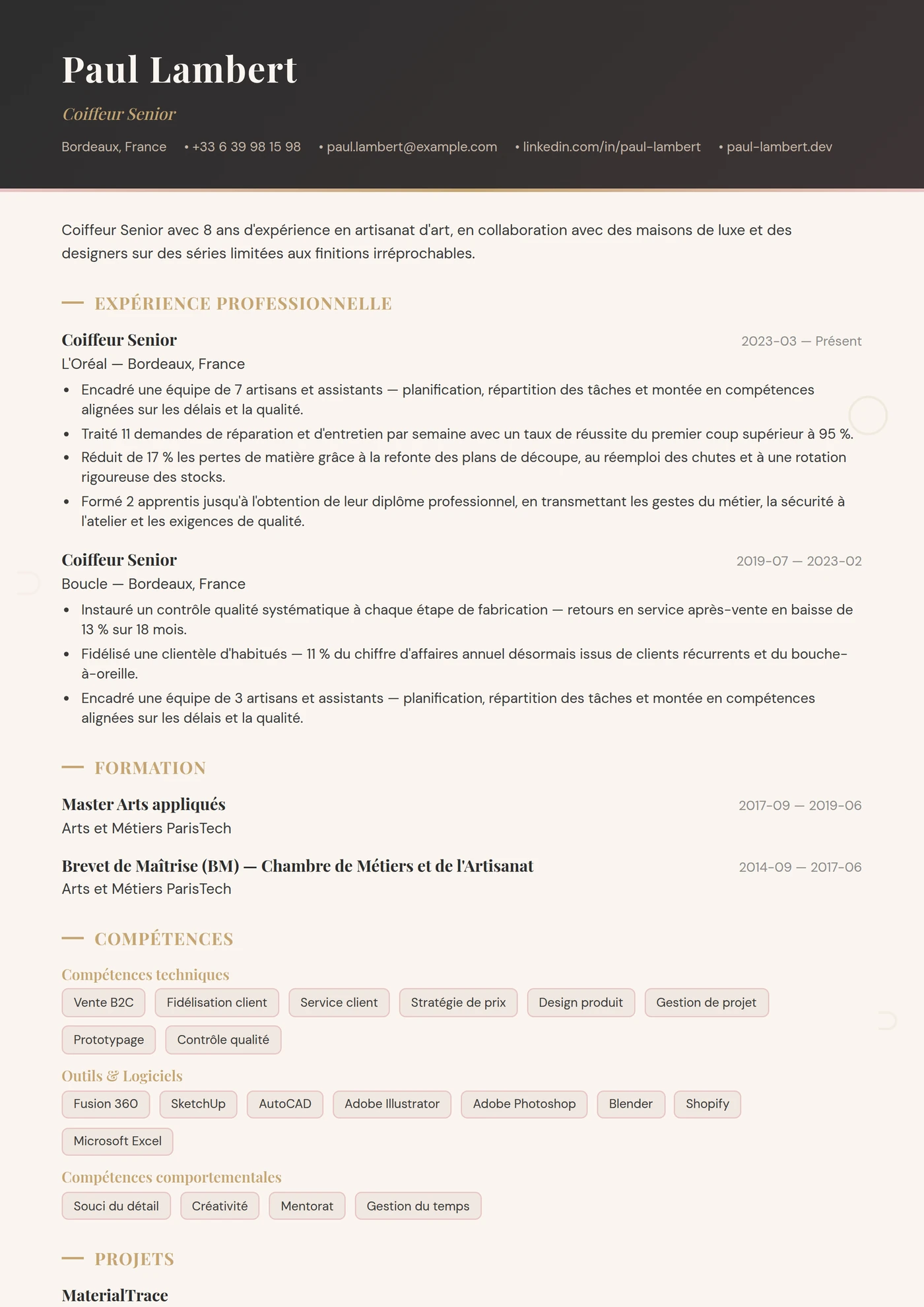 Métier — Coiffeur — Modèles de CV