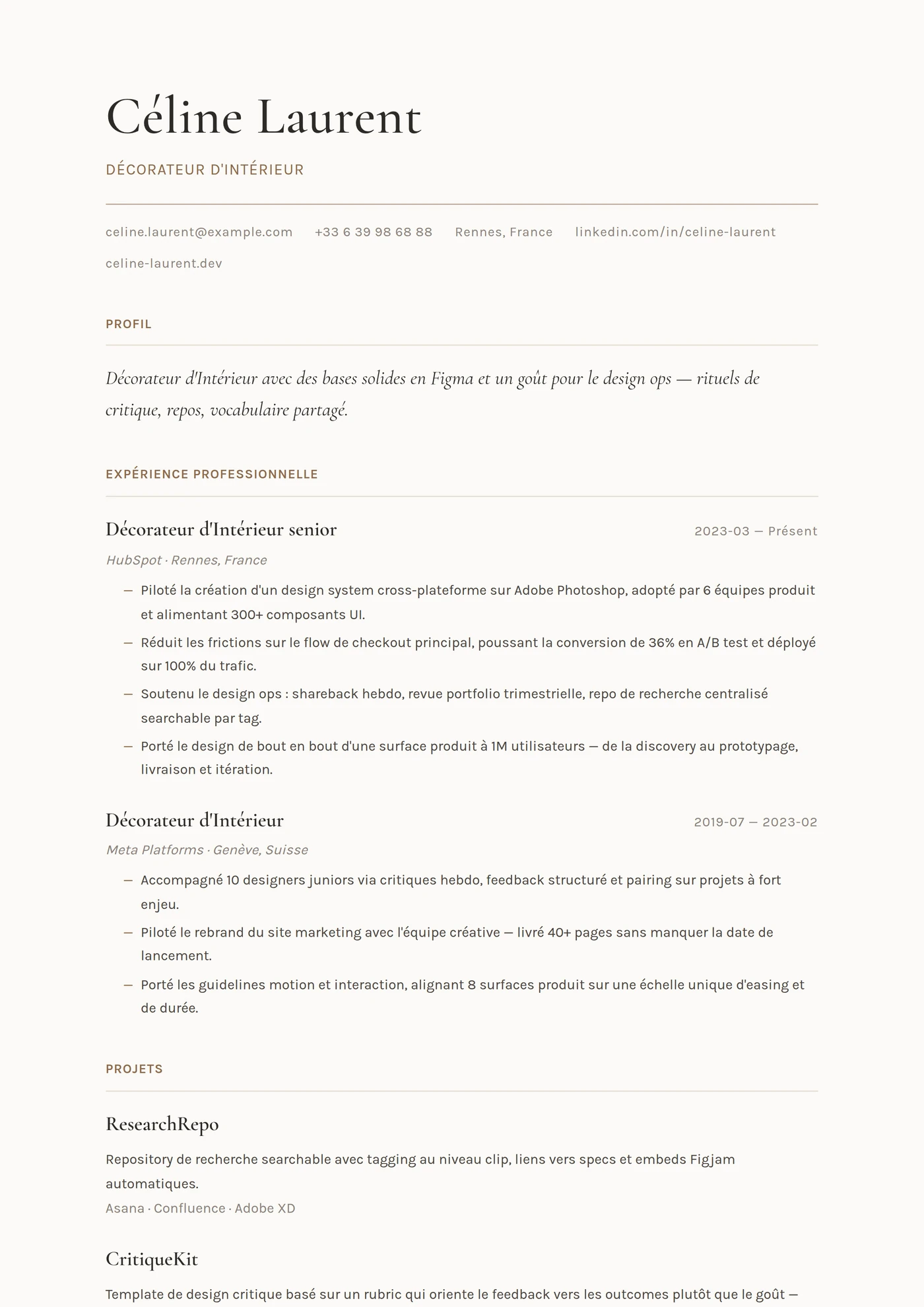 Métier — Décorateur — Modèles de CV