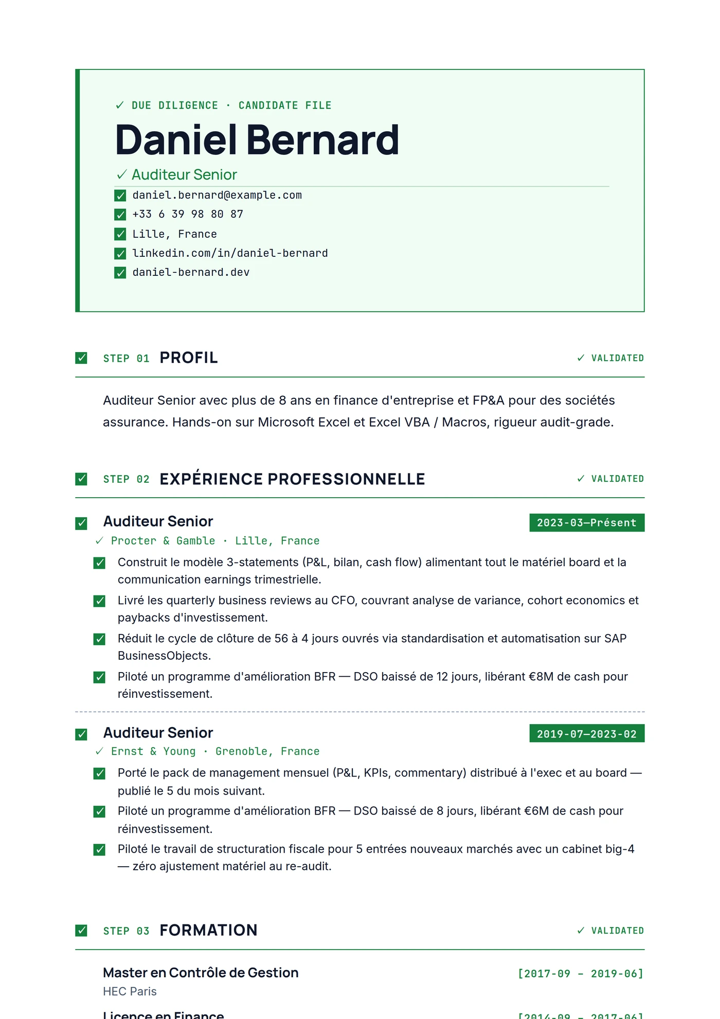 Due Diligence — Modèles de CV