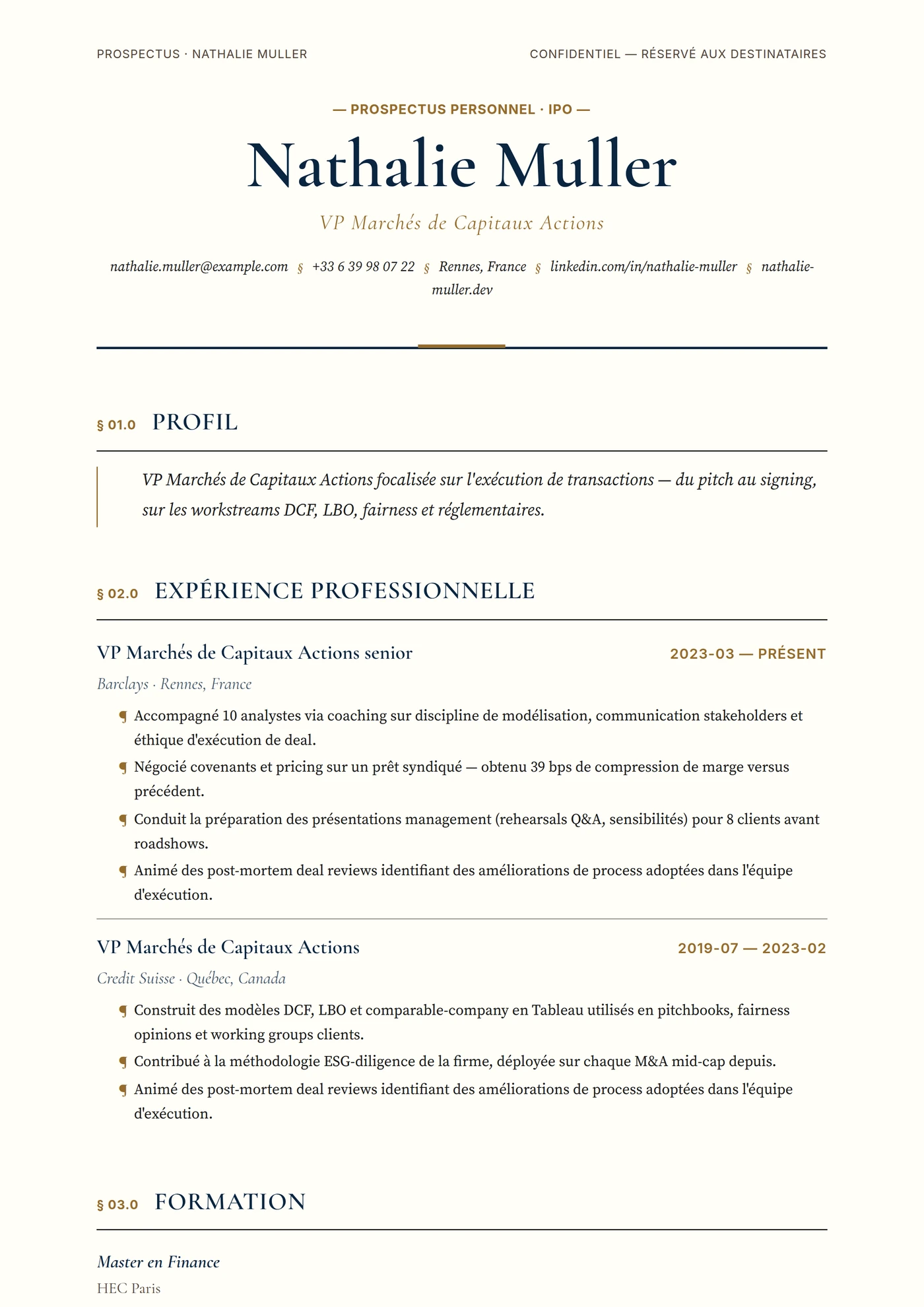 Prospectus d'Introduction — Modèles de CV