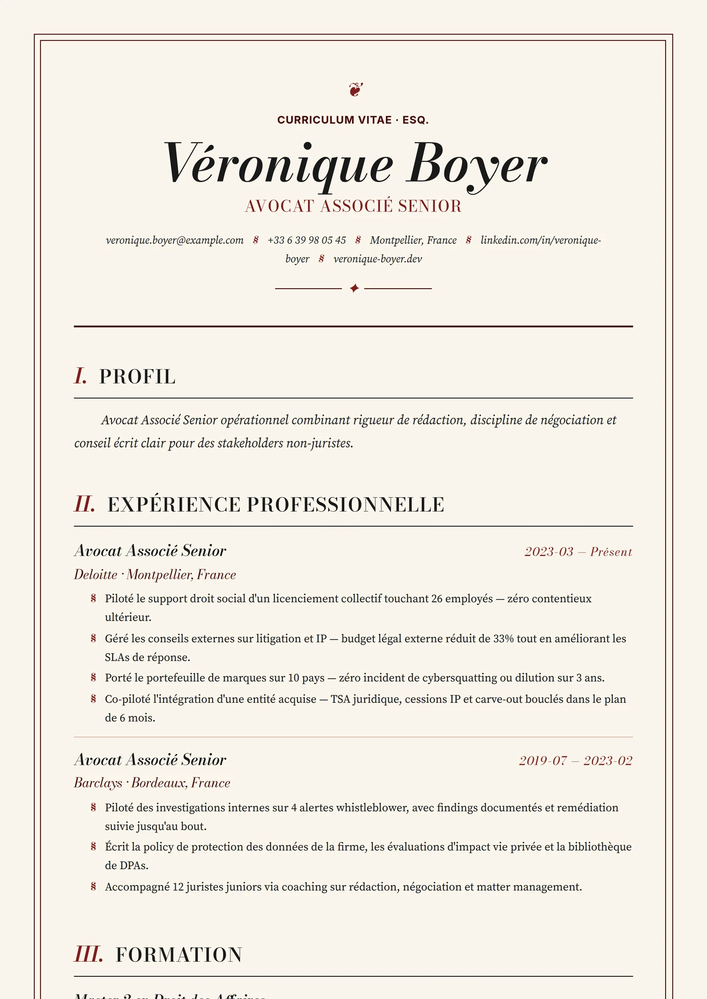 Cabinet d'Avocats Classique — Modèles de CV