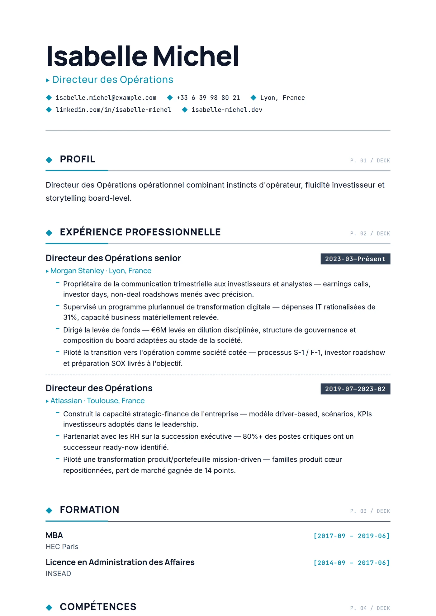 Deck Management — Modèles de CV