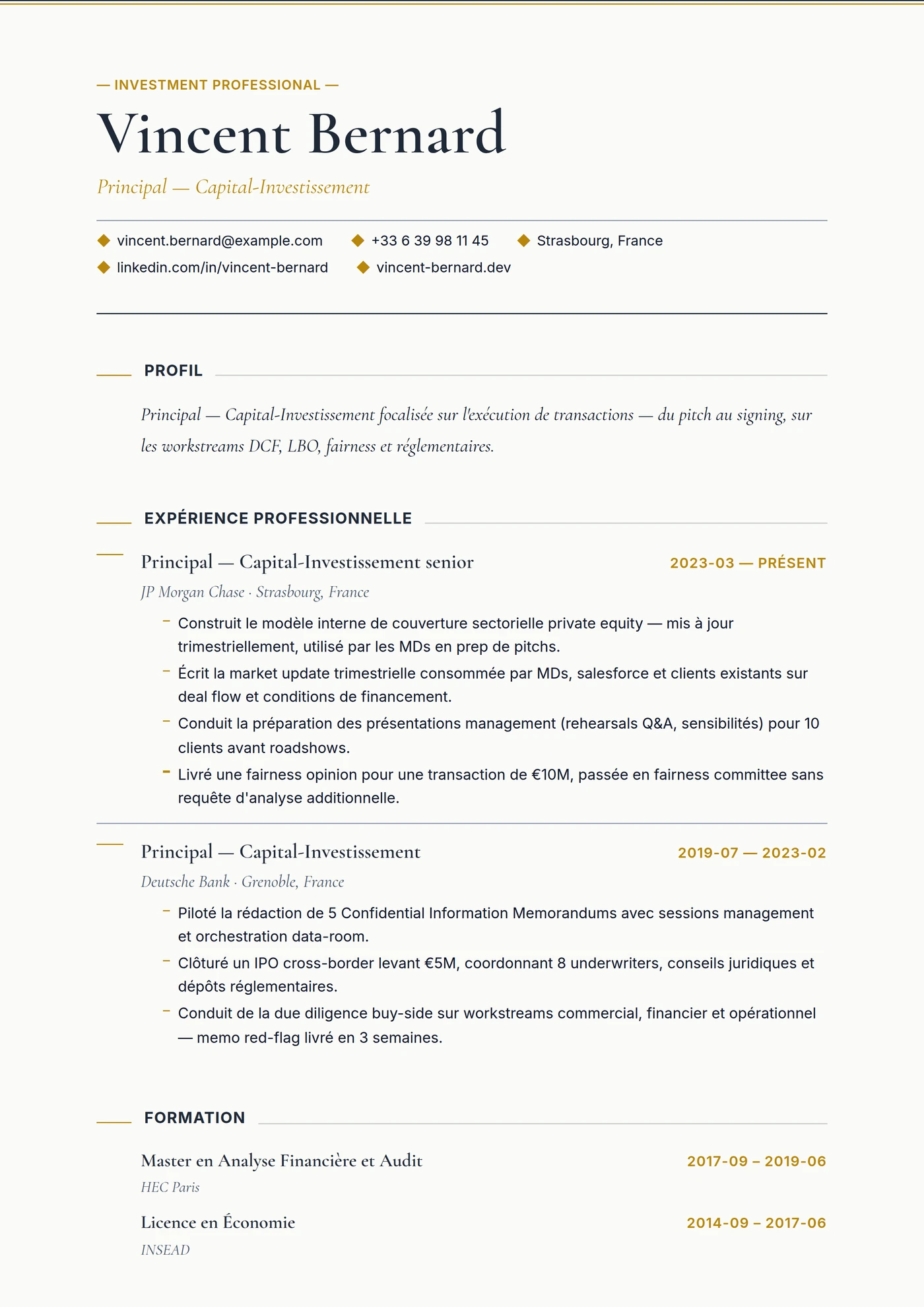 Private Equity — Modèles de CV