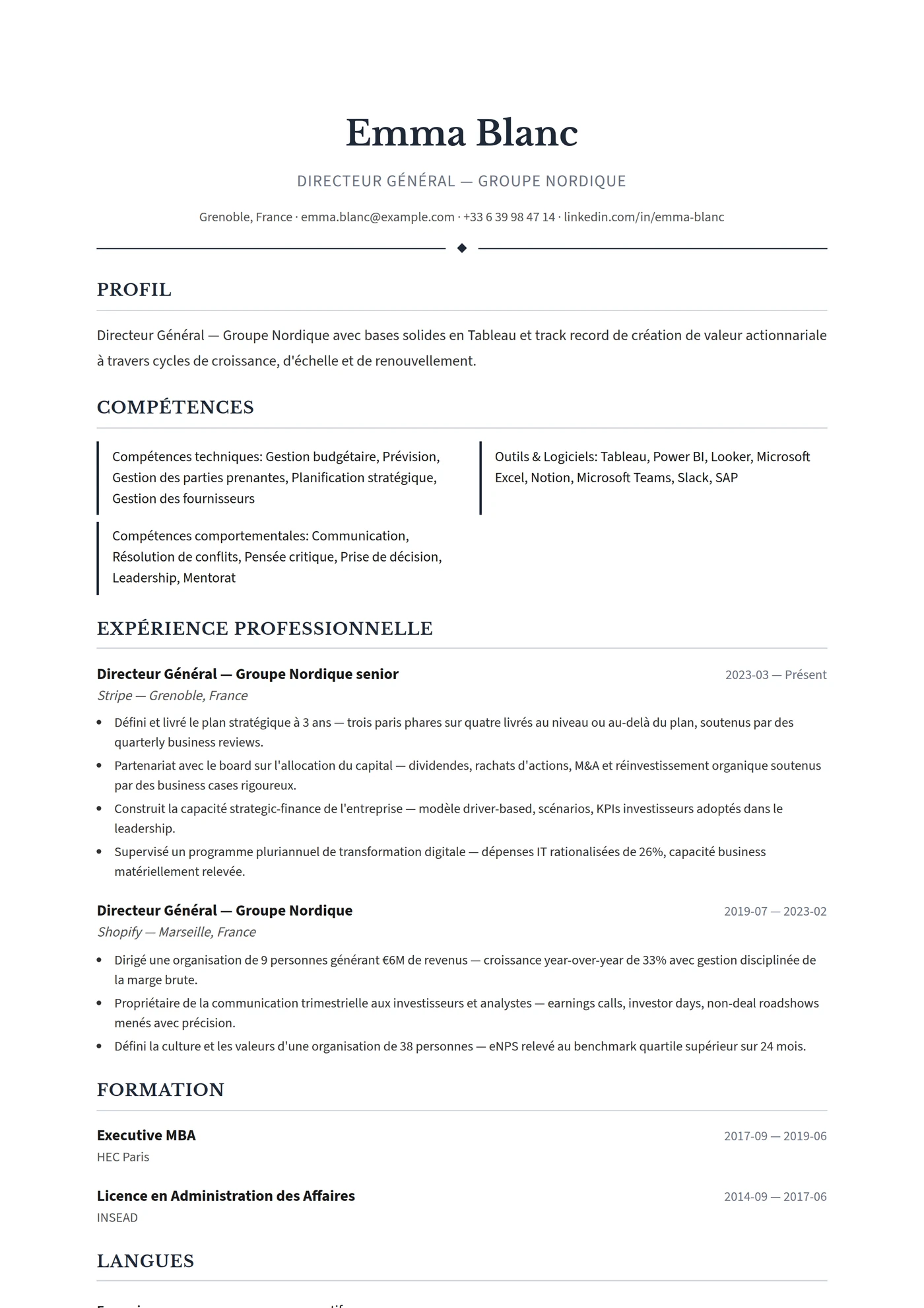 Scandinavie Executive — Modèles de CV