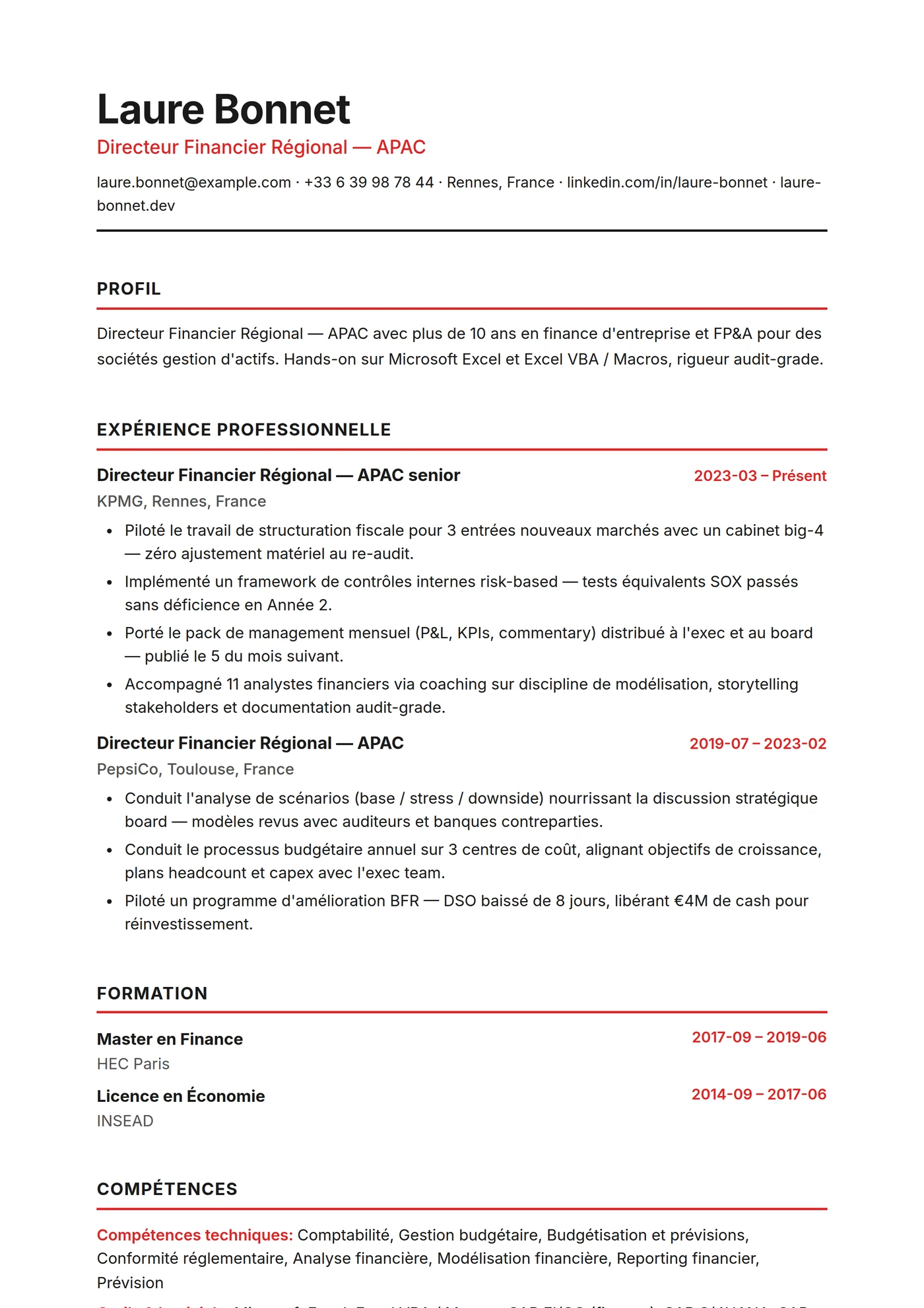 Singapour — Modèles de CV