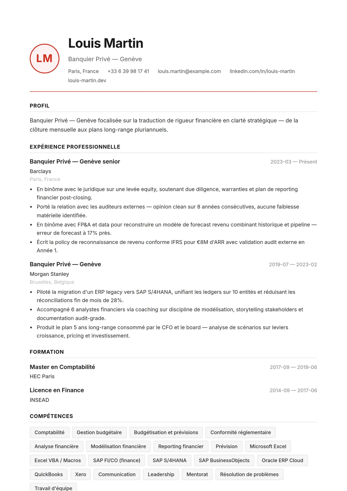 Précision Suisse — Modèles de CV