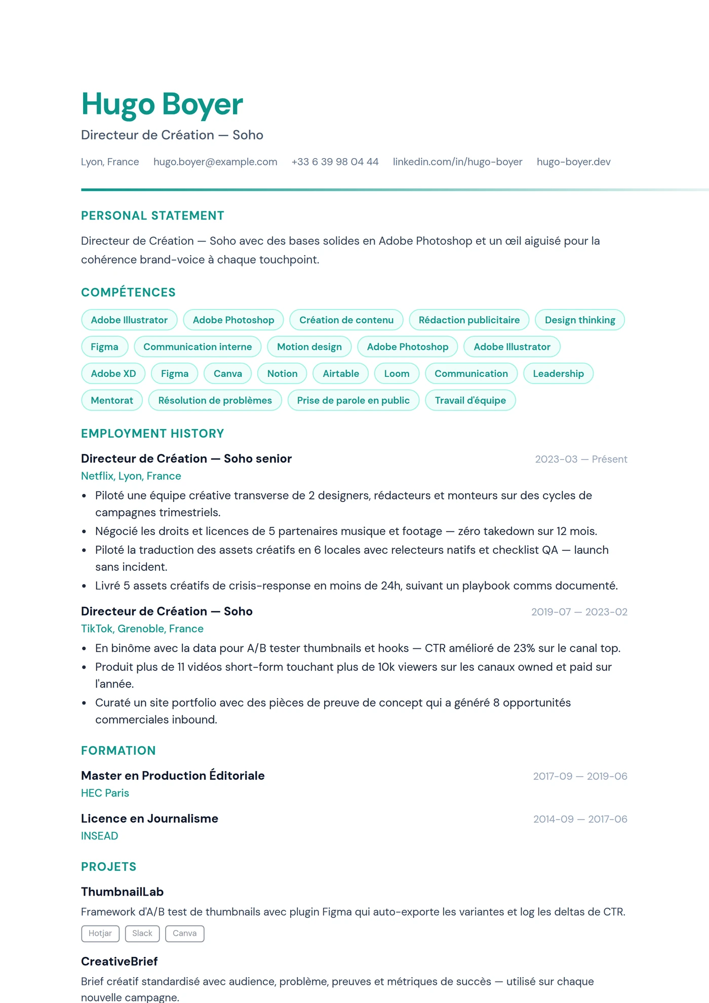 UK Créatif — Modèles de CV