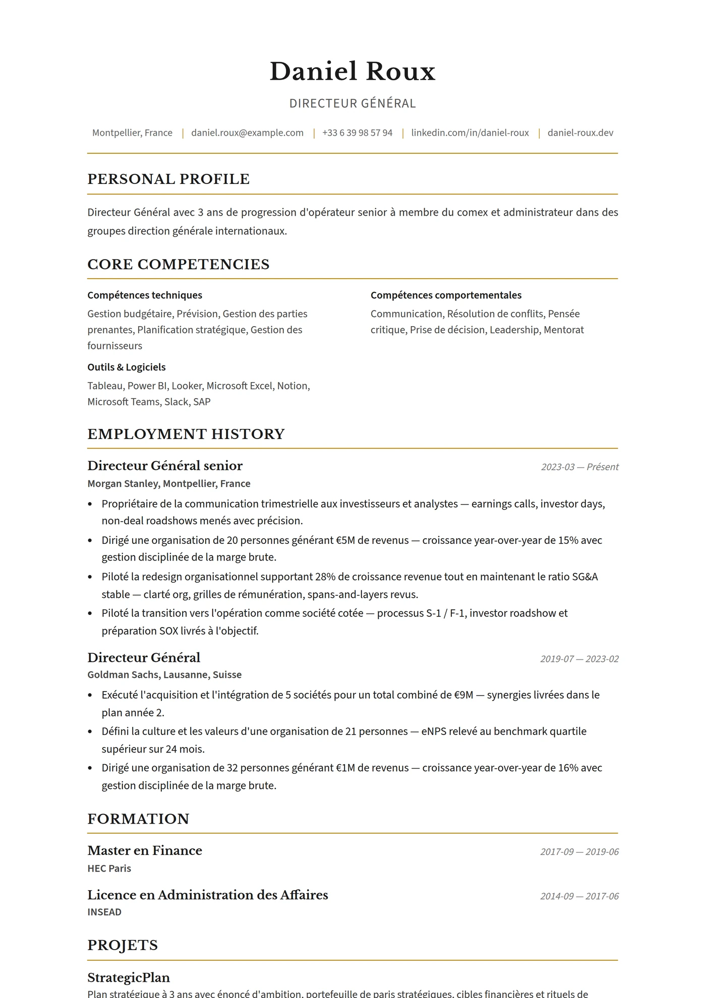 UK Executive — Modèles de CV