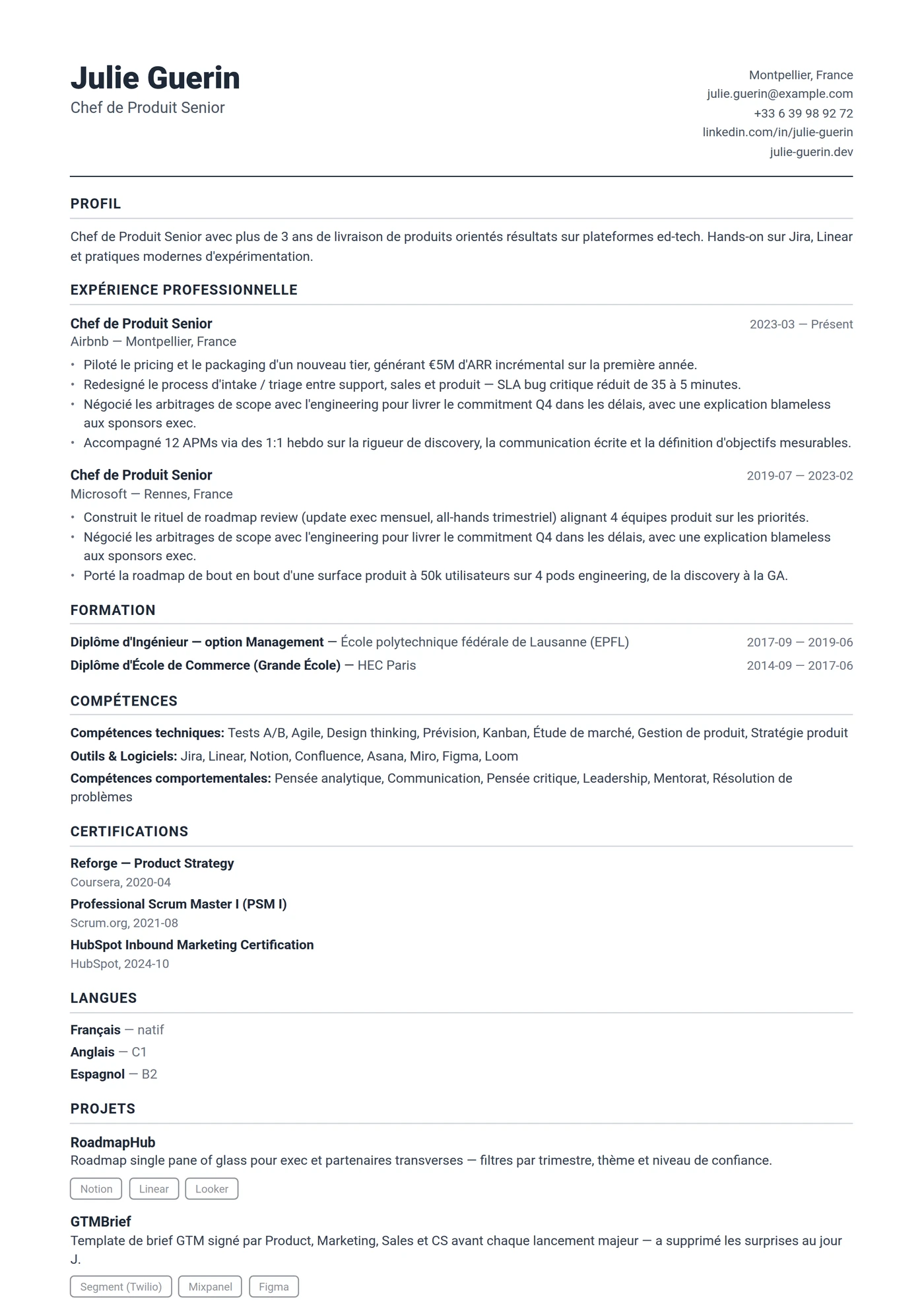 USA Compact — Modèles de CV