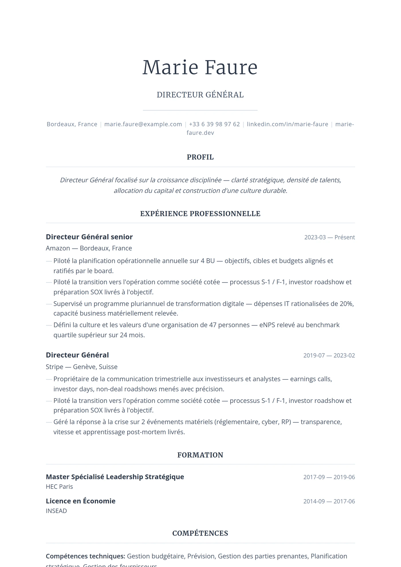 USA Direction — Modèles de CV