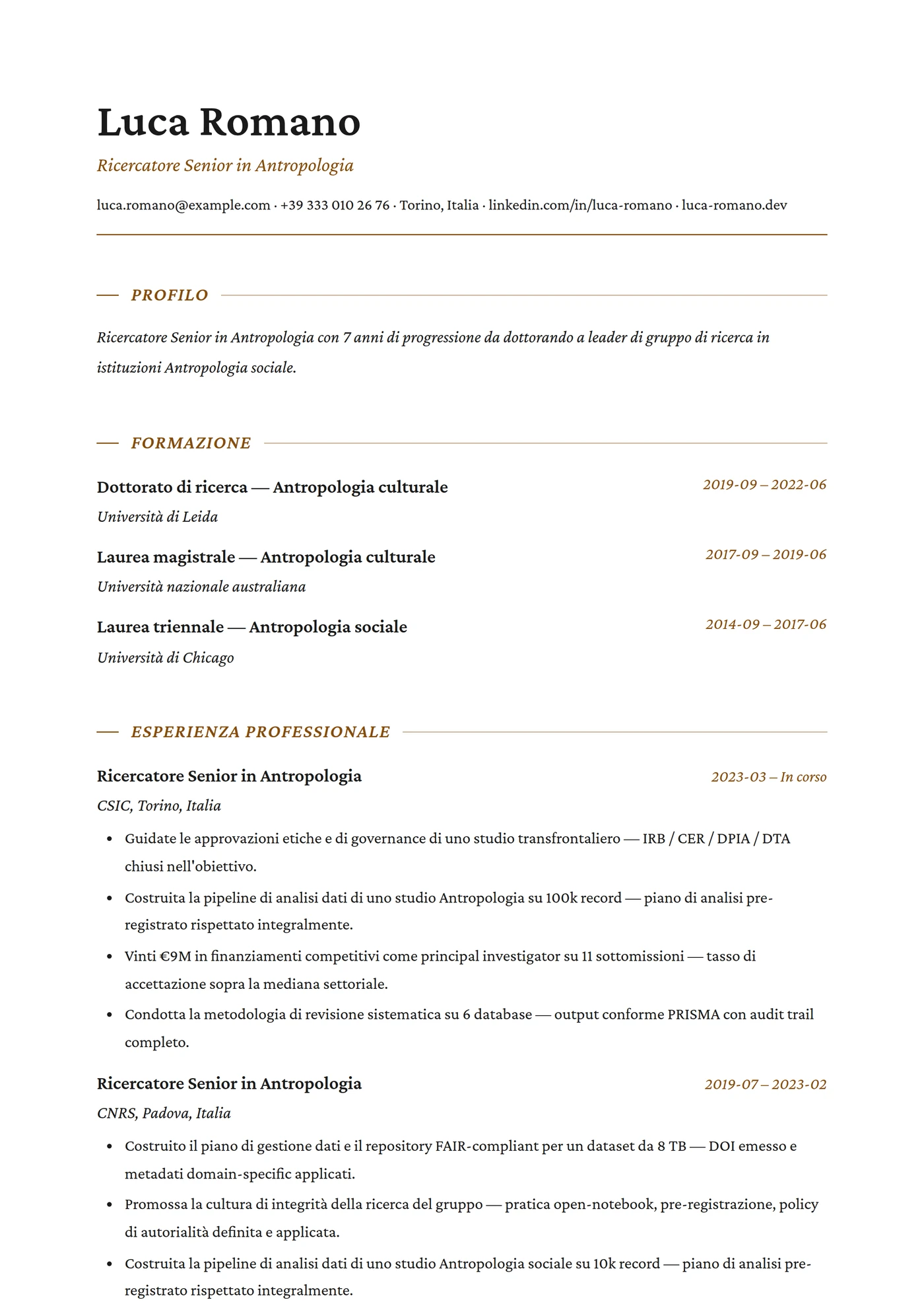 Antropologia — Modelli di CV