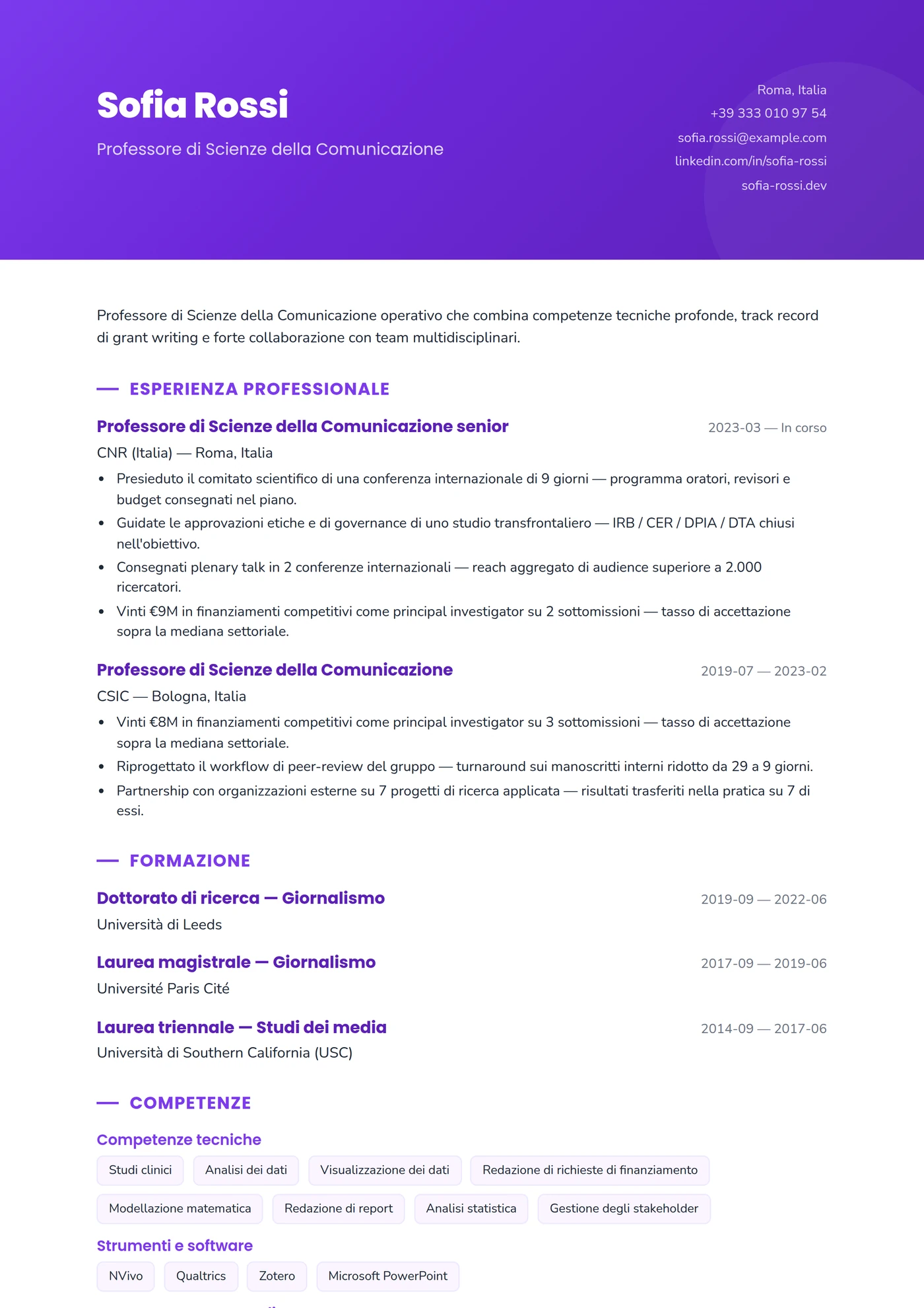 Comunicazione e PR — Modelli di CV