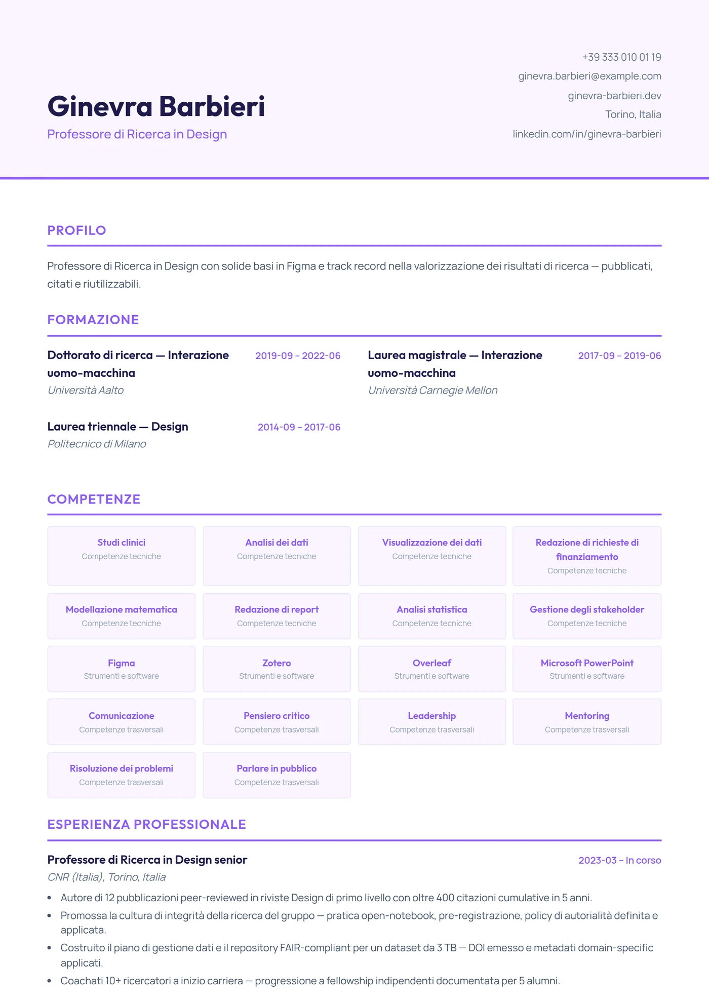 Graphic Design e UX/UI — Modelli di CV