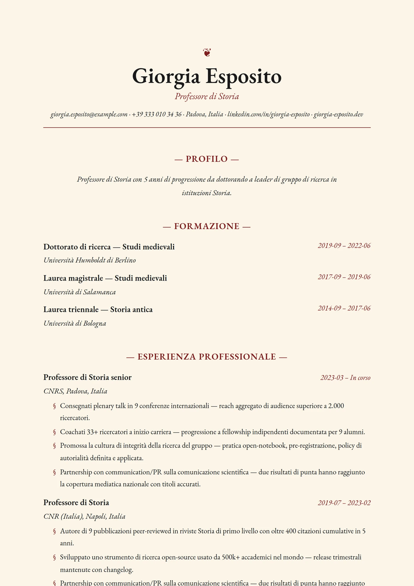 Storia — Modelli di CV
