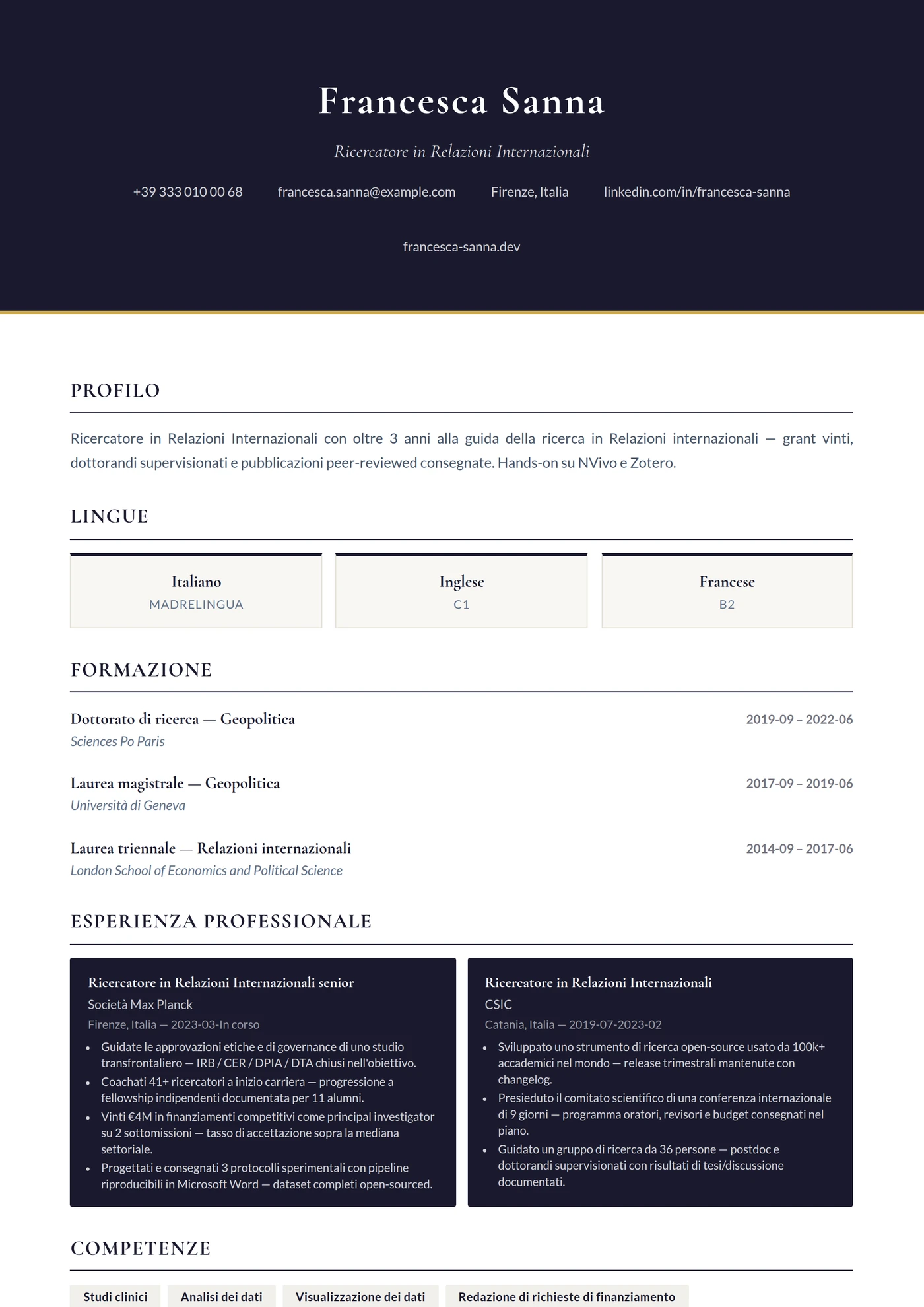 Relazioni Internazionali — Modelli di CV