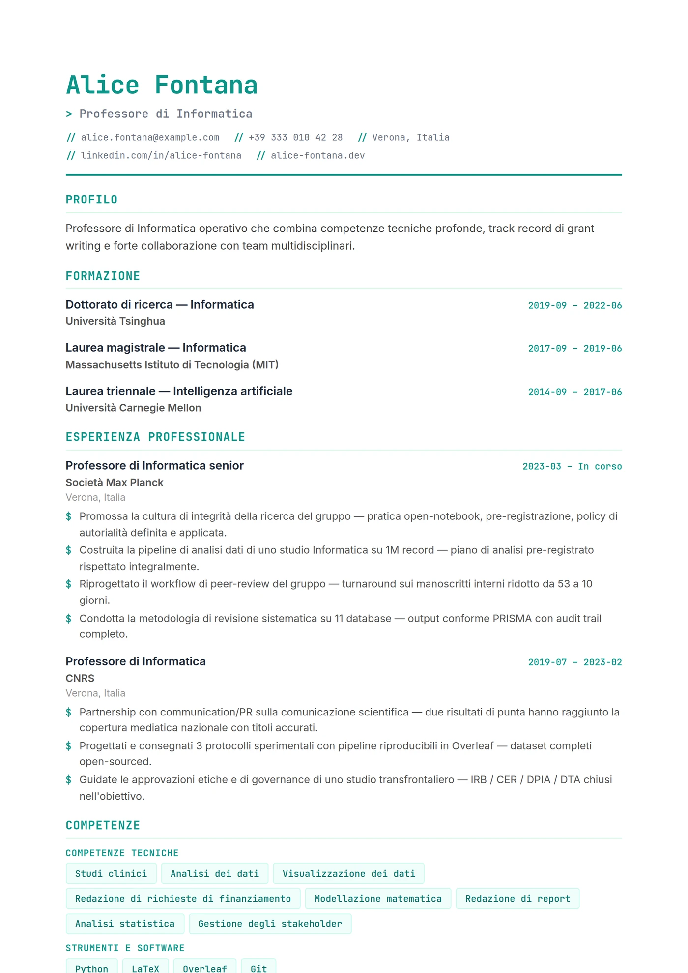 Informatica e IT — Modelli di CV