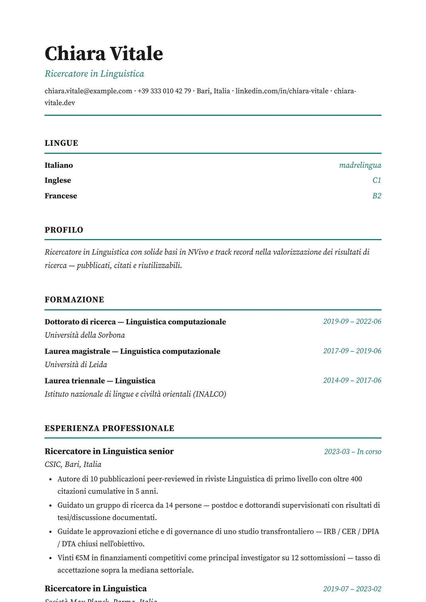 Lingue — Modelli di CV