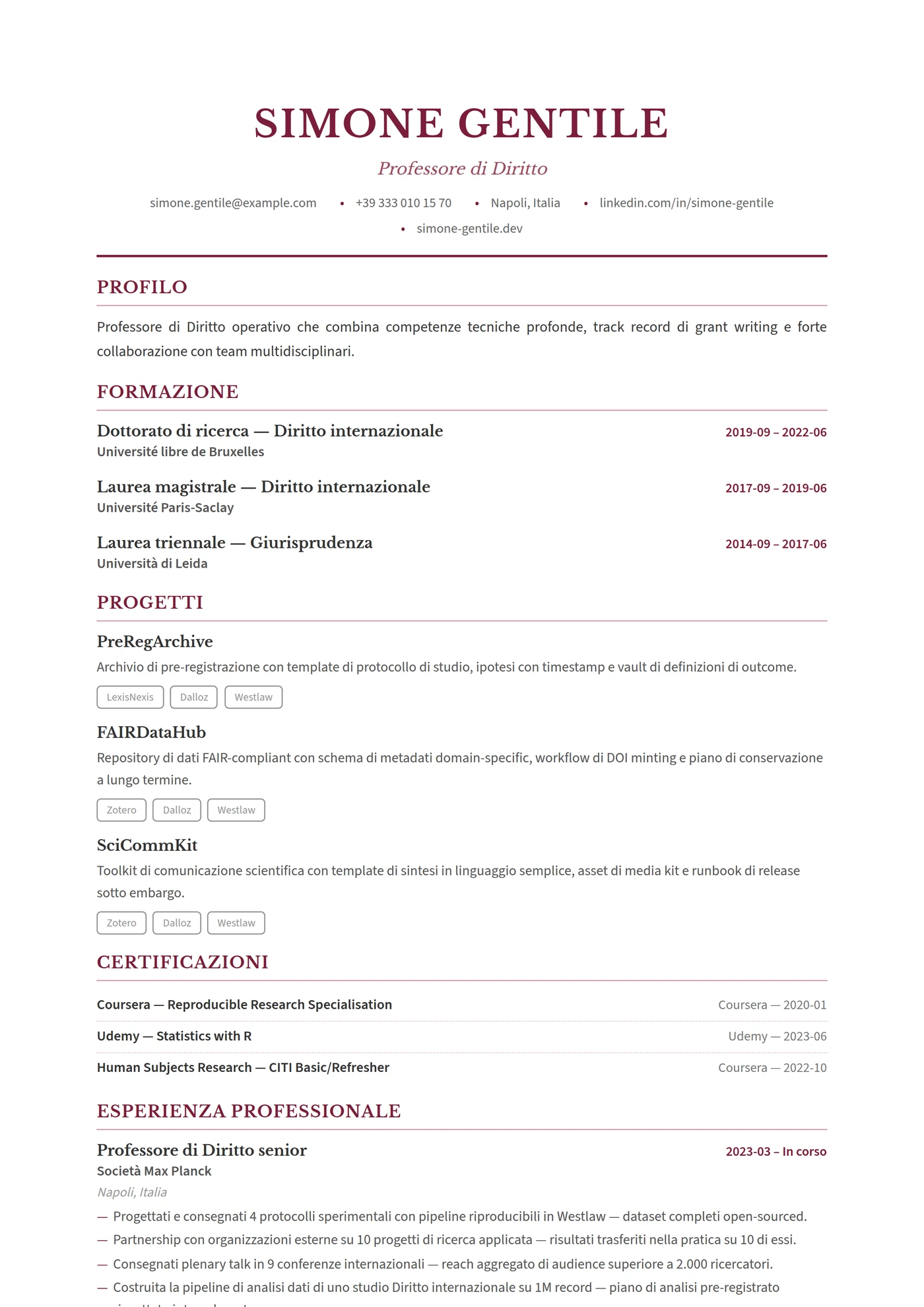 Diritto e Studi Giuridici — Modelli di CV