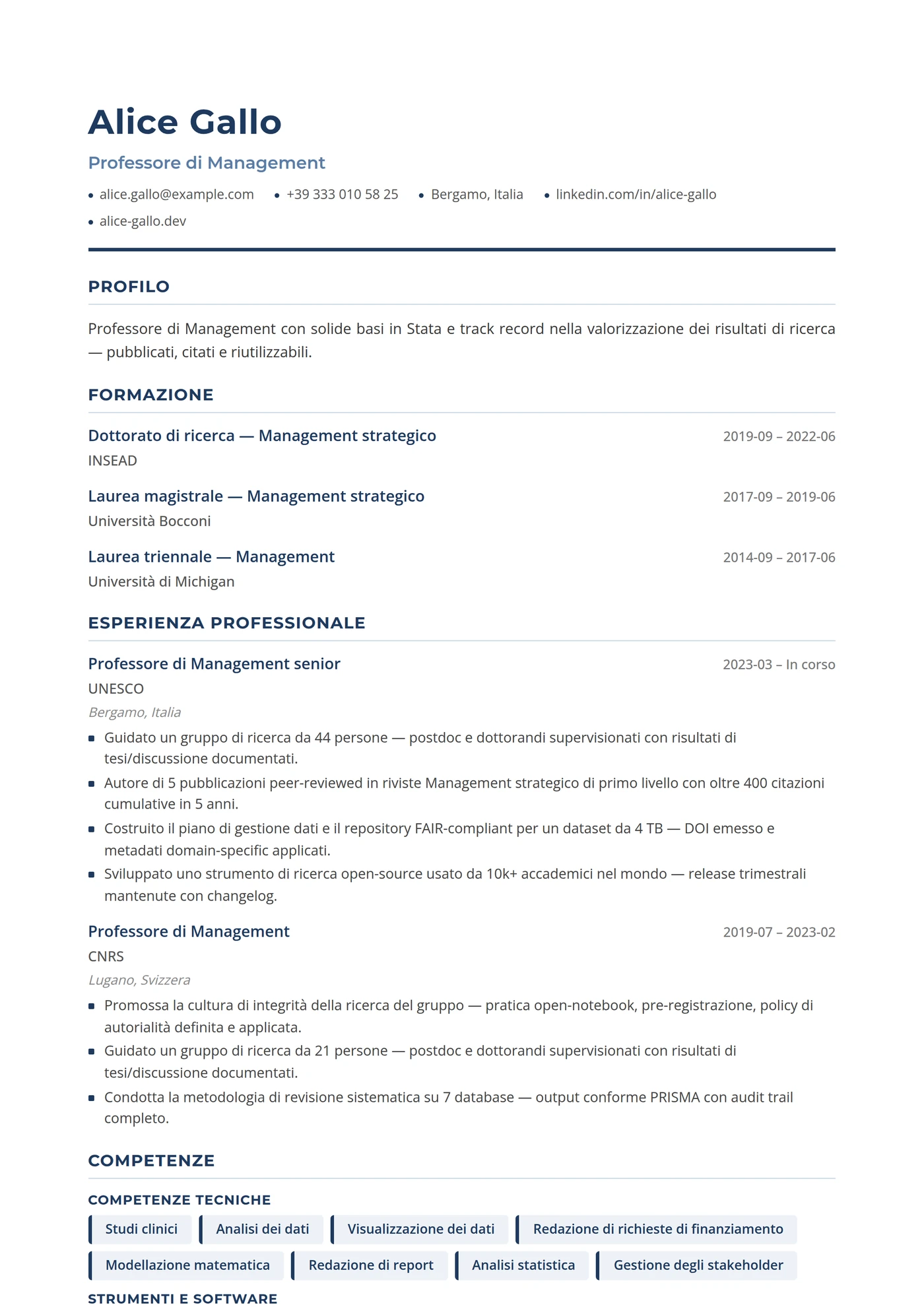 Management e Business — Modelli di CV