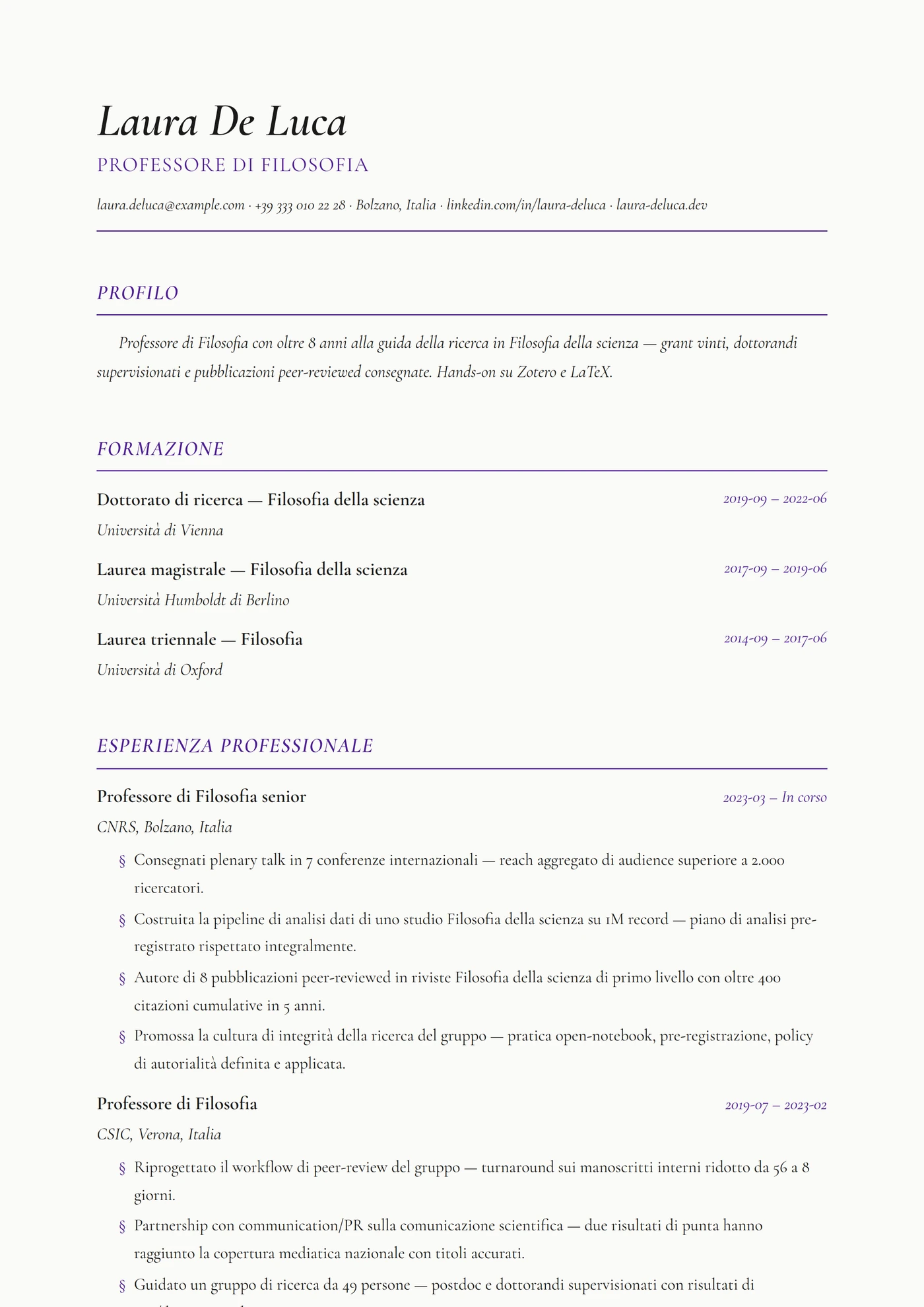 Filosofia — Modelli di CV