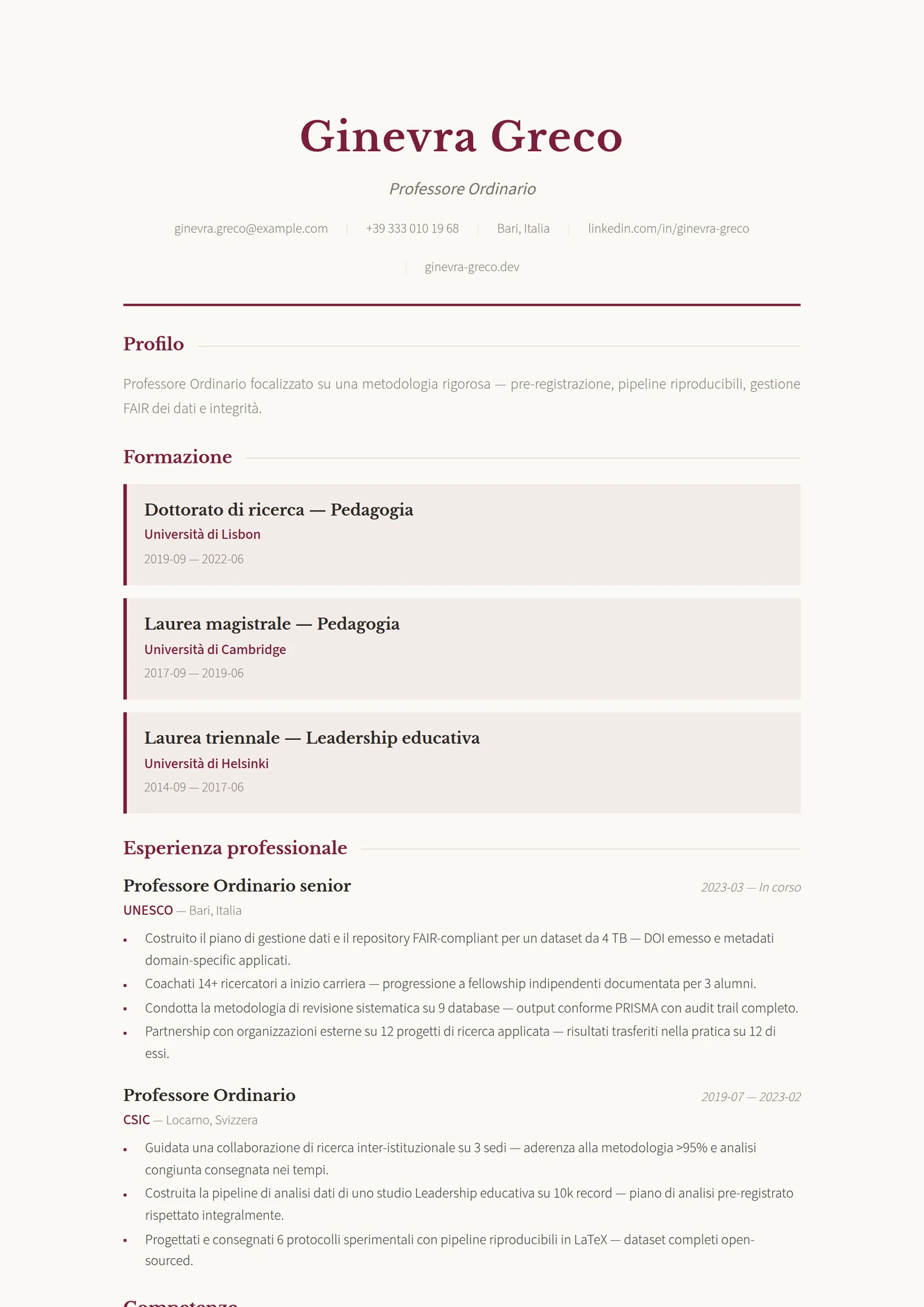 Studioso — Modelli di CV