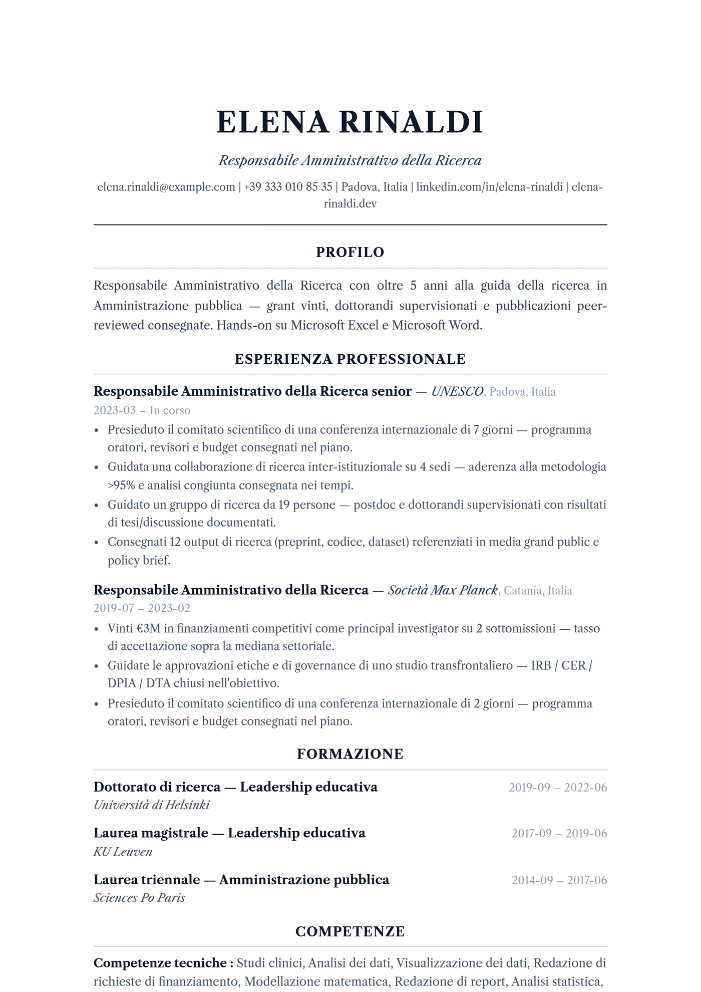 ATS Accademico Formale — Modelli di CV