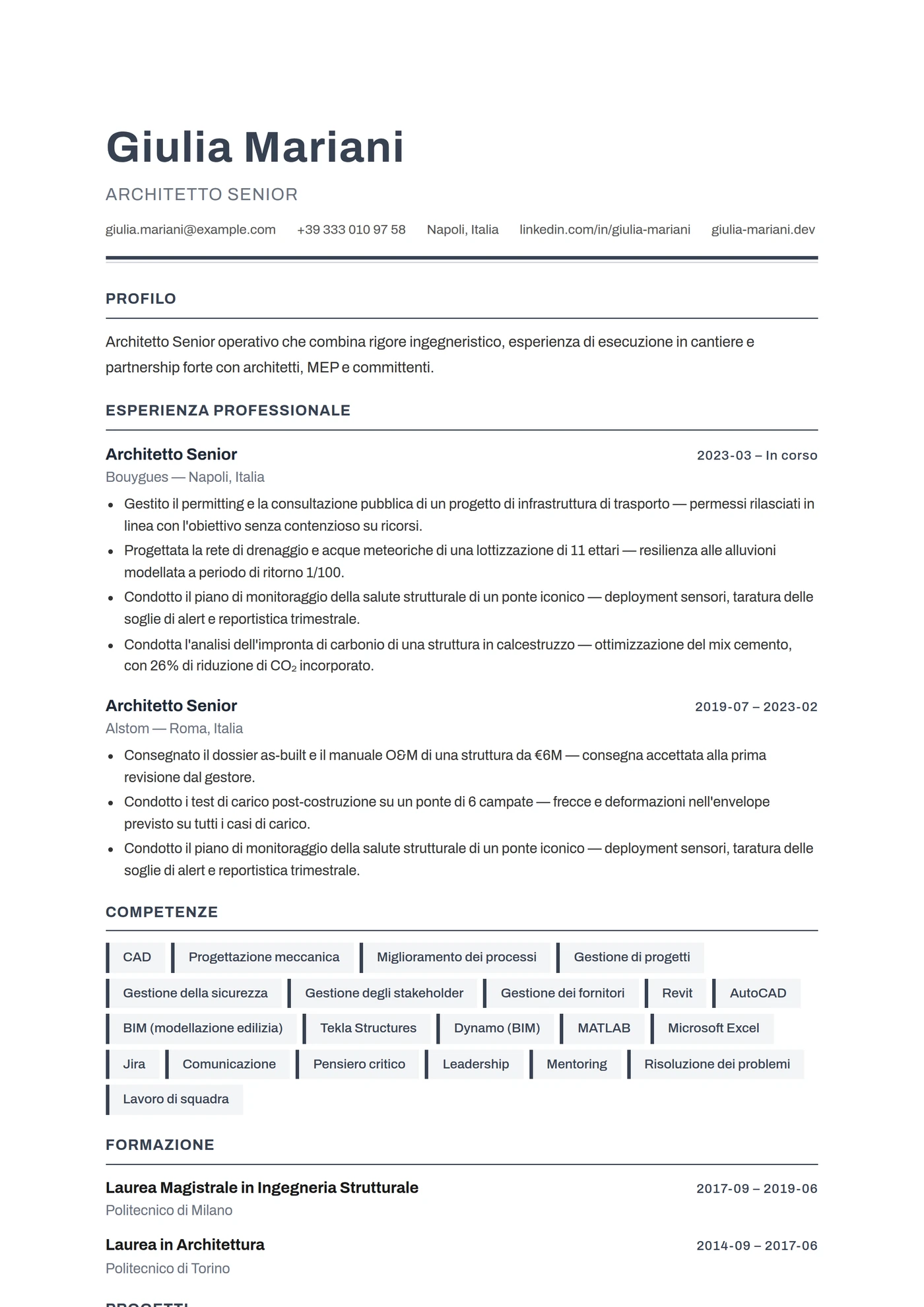 ATS Architetto — Modelli di CV