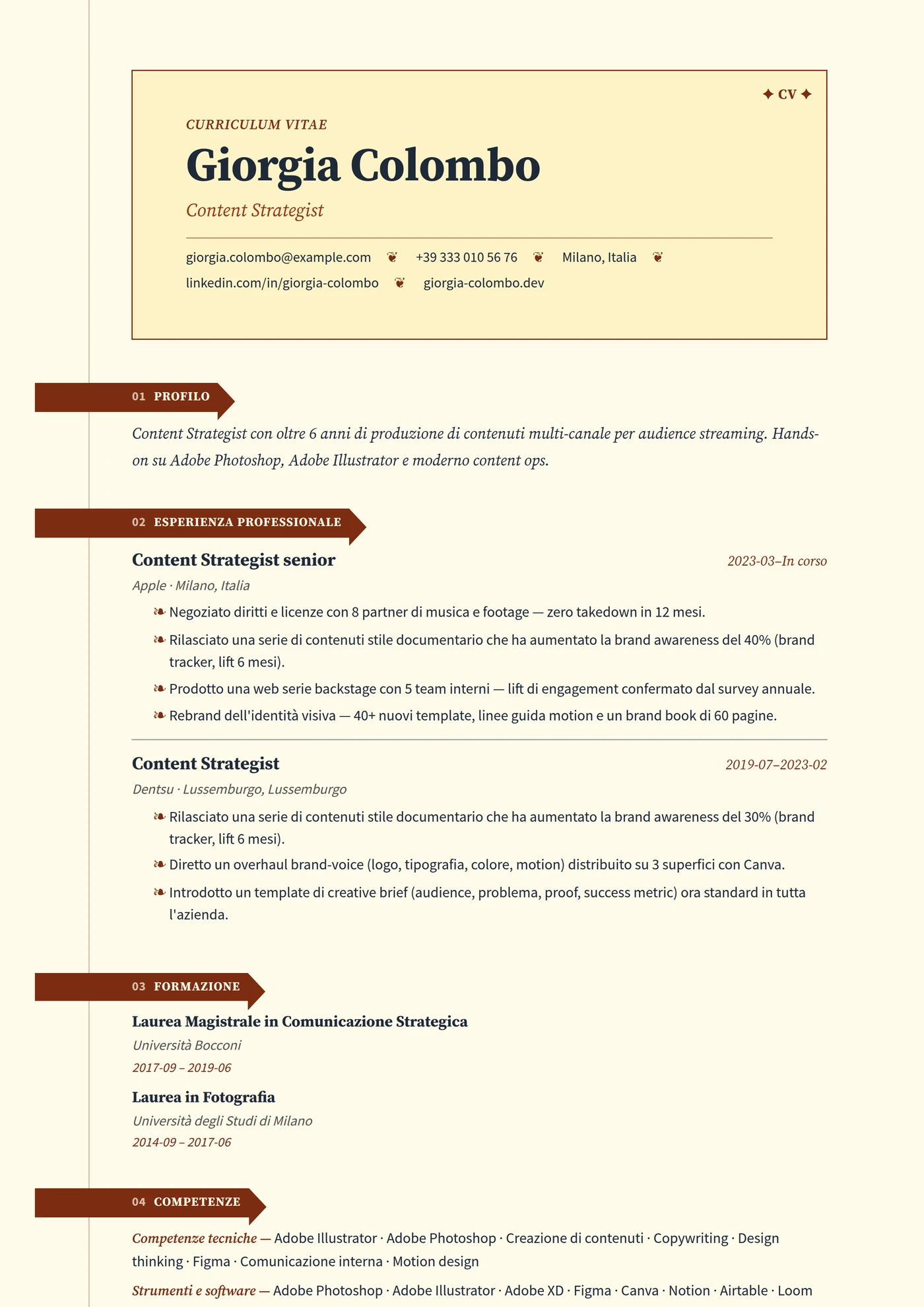 ATS Segnalibri — Modelli di CV