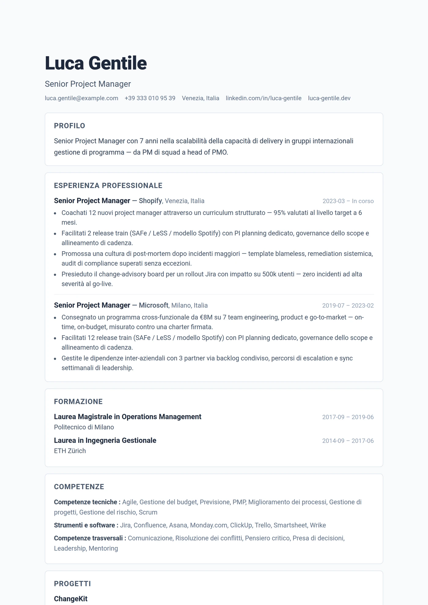 ATS Sezioni Schede — Modelli di CV