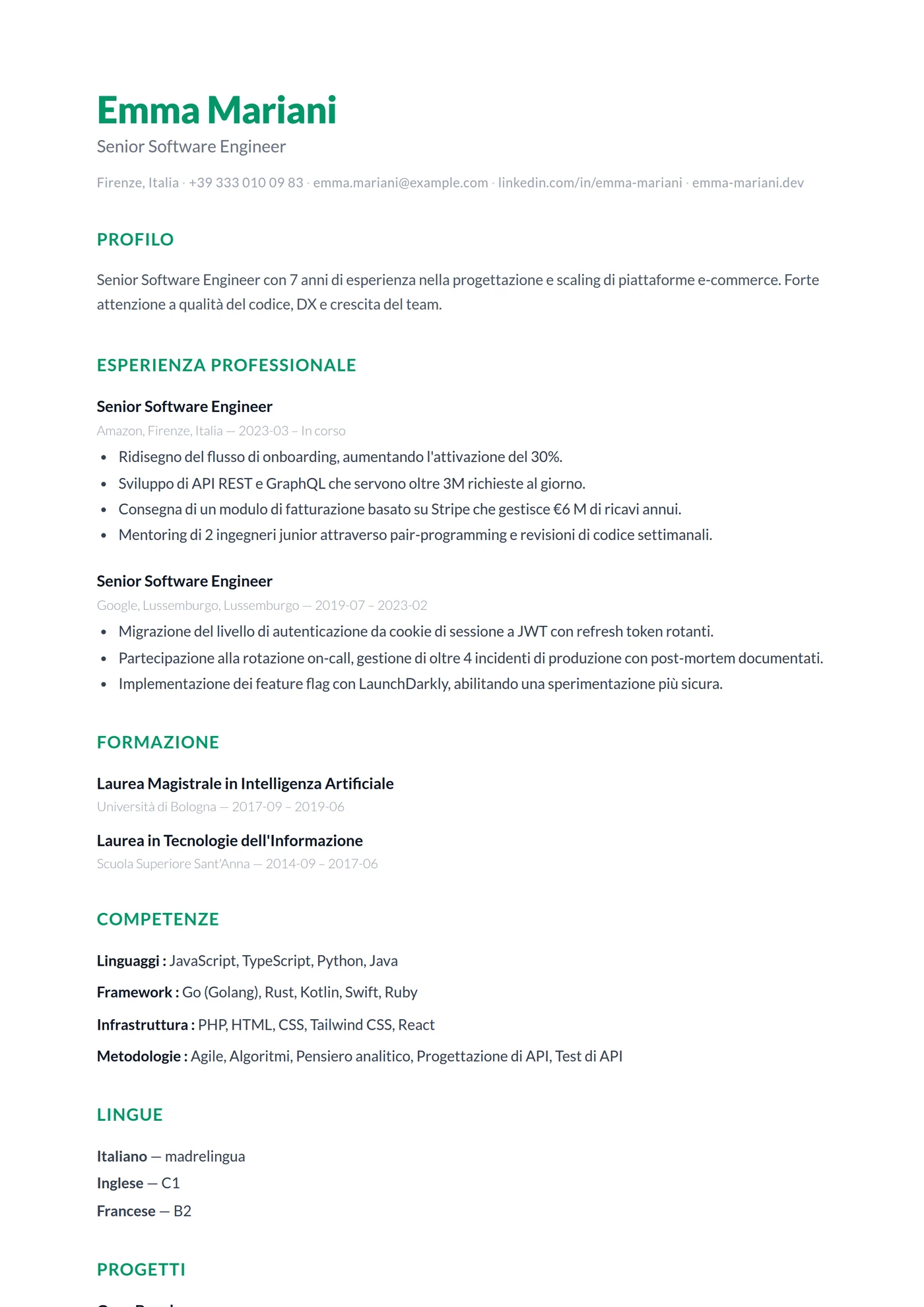 ATS Pulito — Modelli di CV