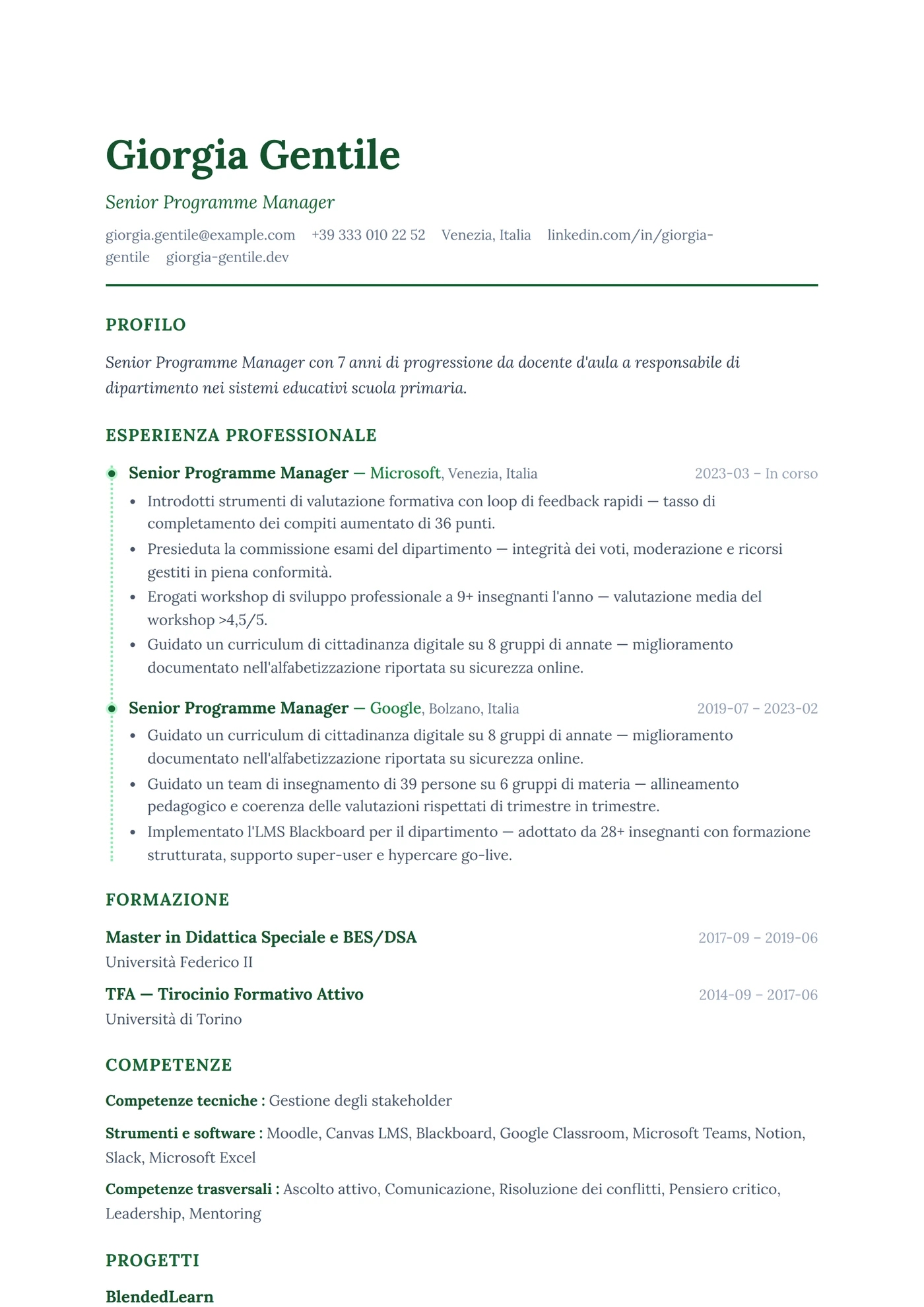 ATS Timeline Punteggiata — Modelli di CV