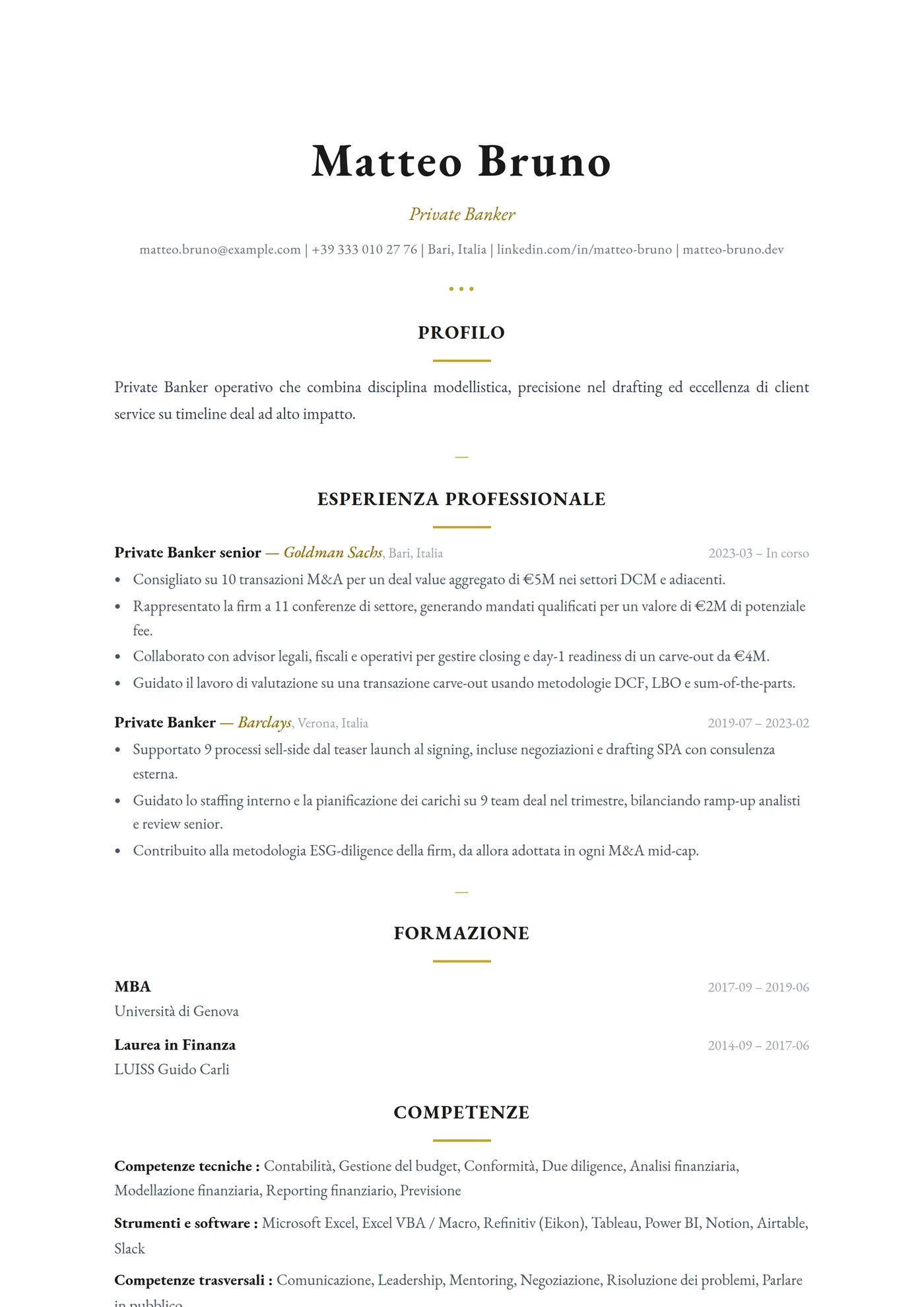 ATS Regole Eleganti — Modelli di CV