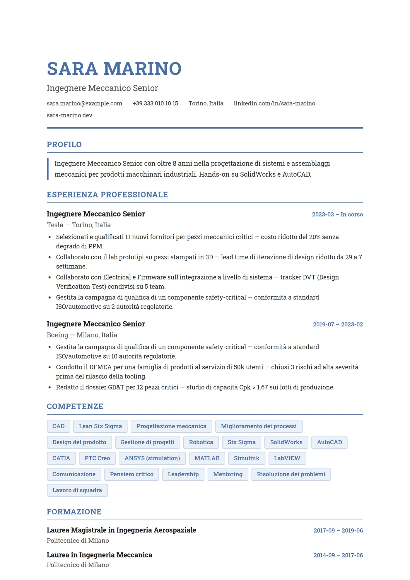 ATS Ingegnere — Modelli di CV