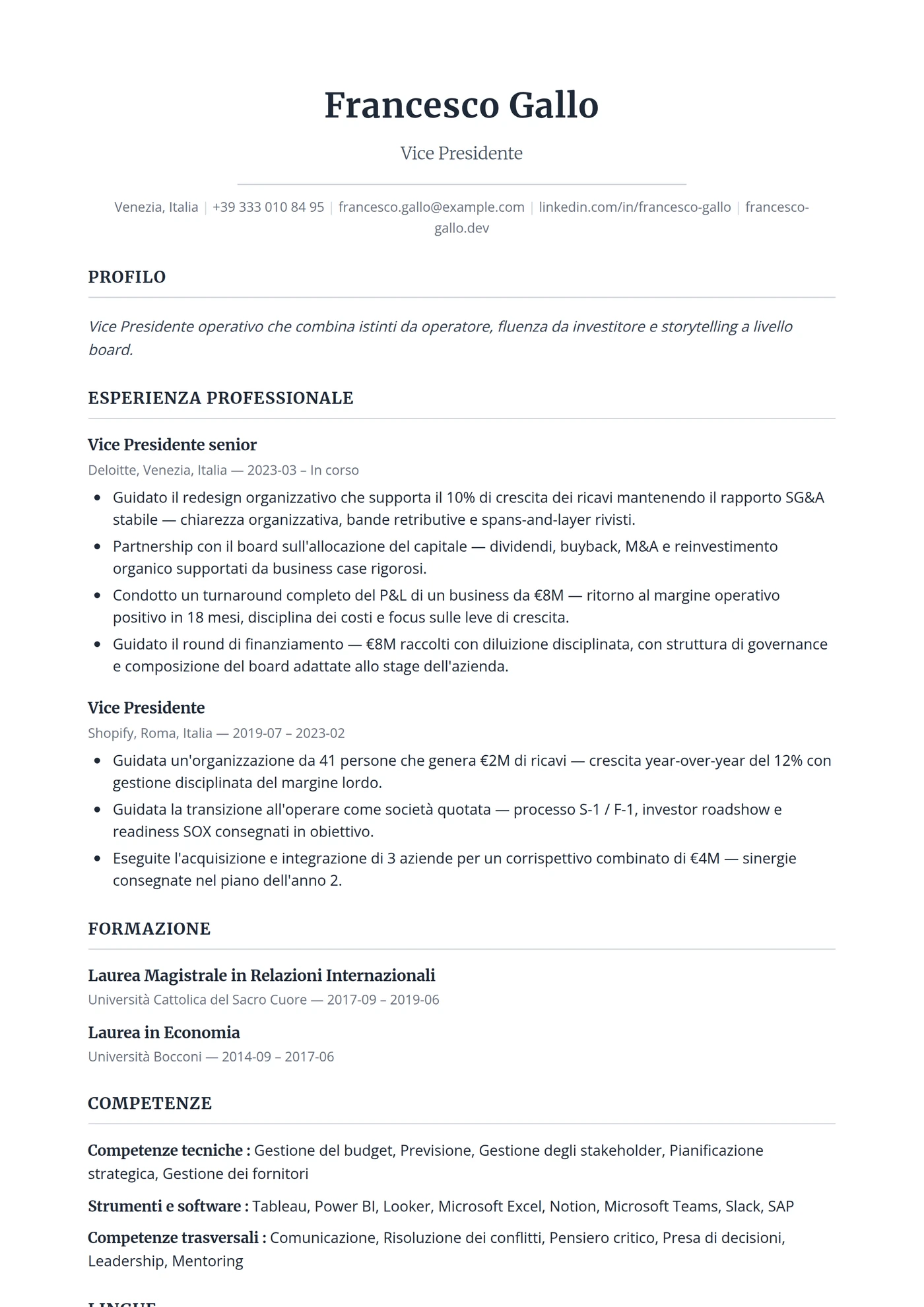 ATS Executive — Modelli di CV