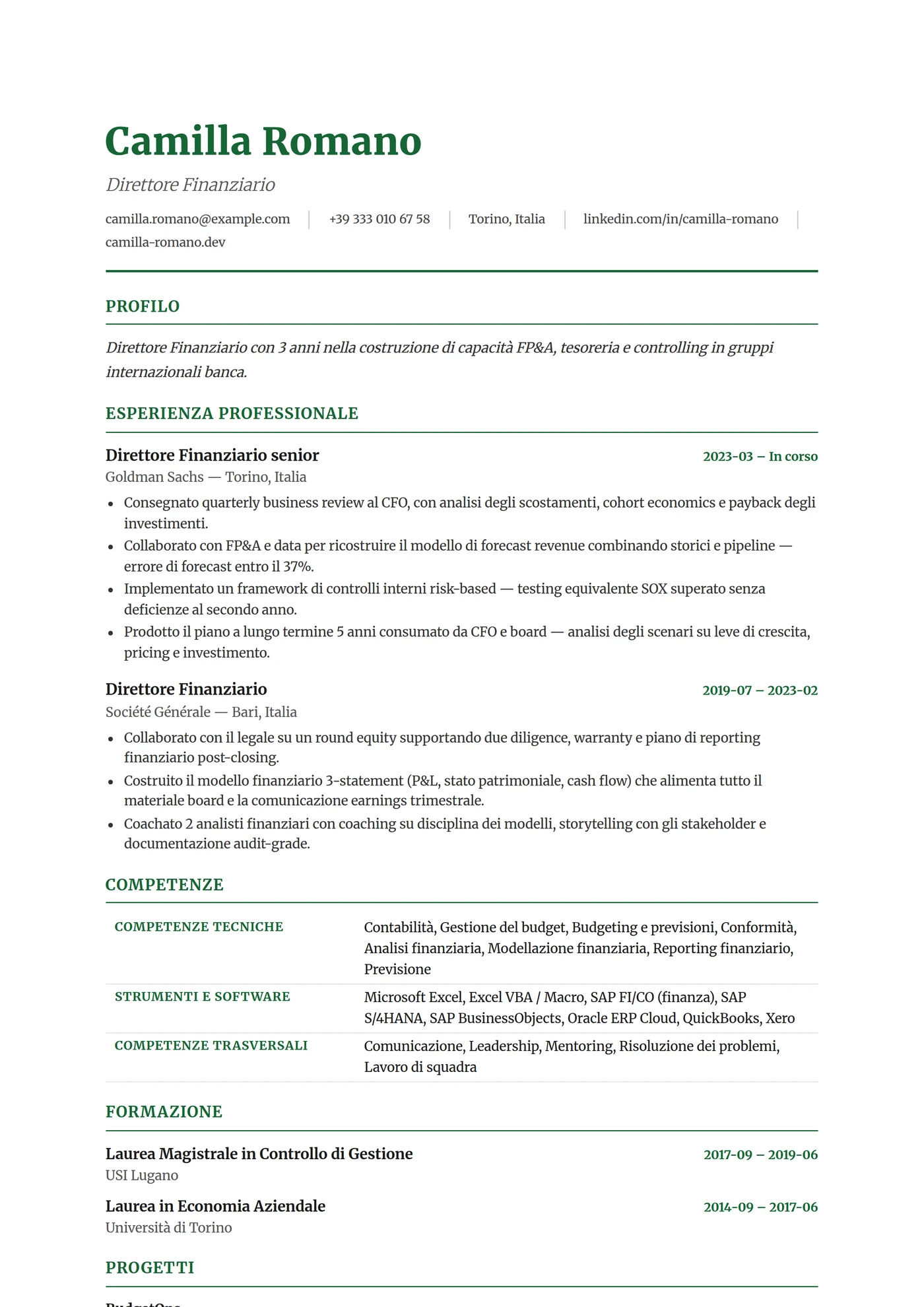 ATS Finance Pro — Modelli di CV