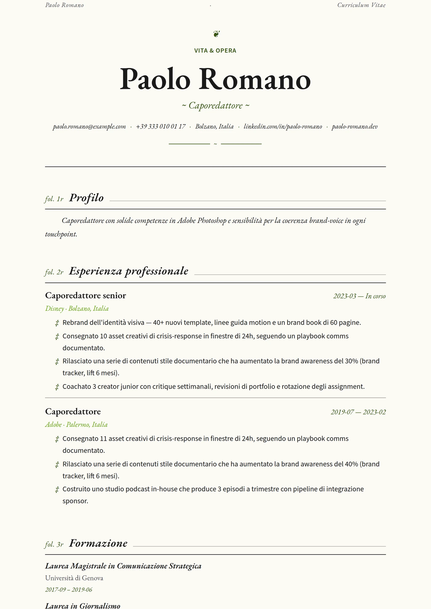 ATS Folio — Modelli di CV