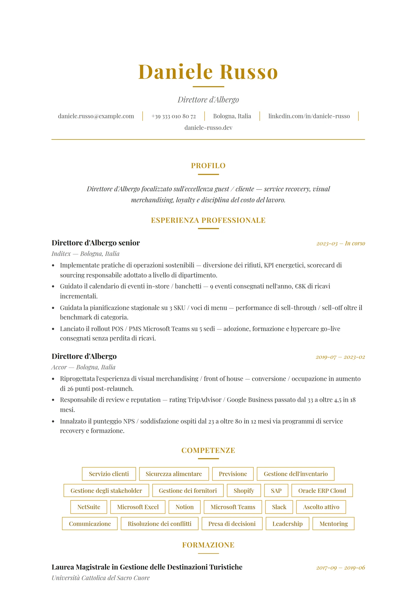 ATS Ospitalità — Modelli di CV
