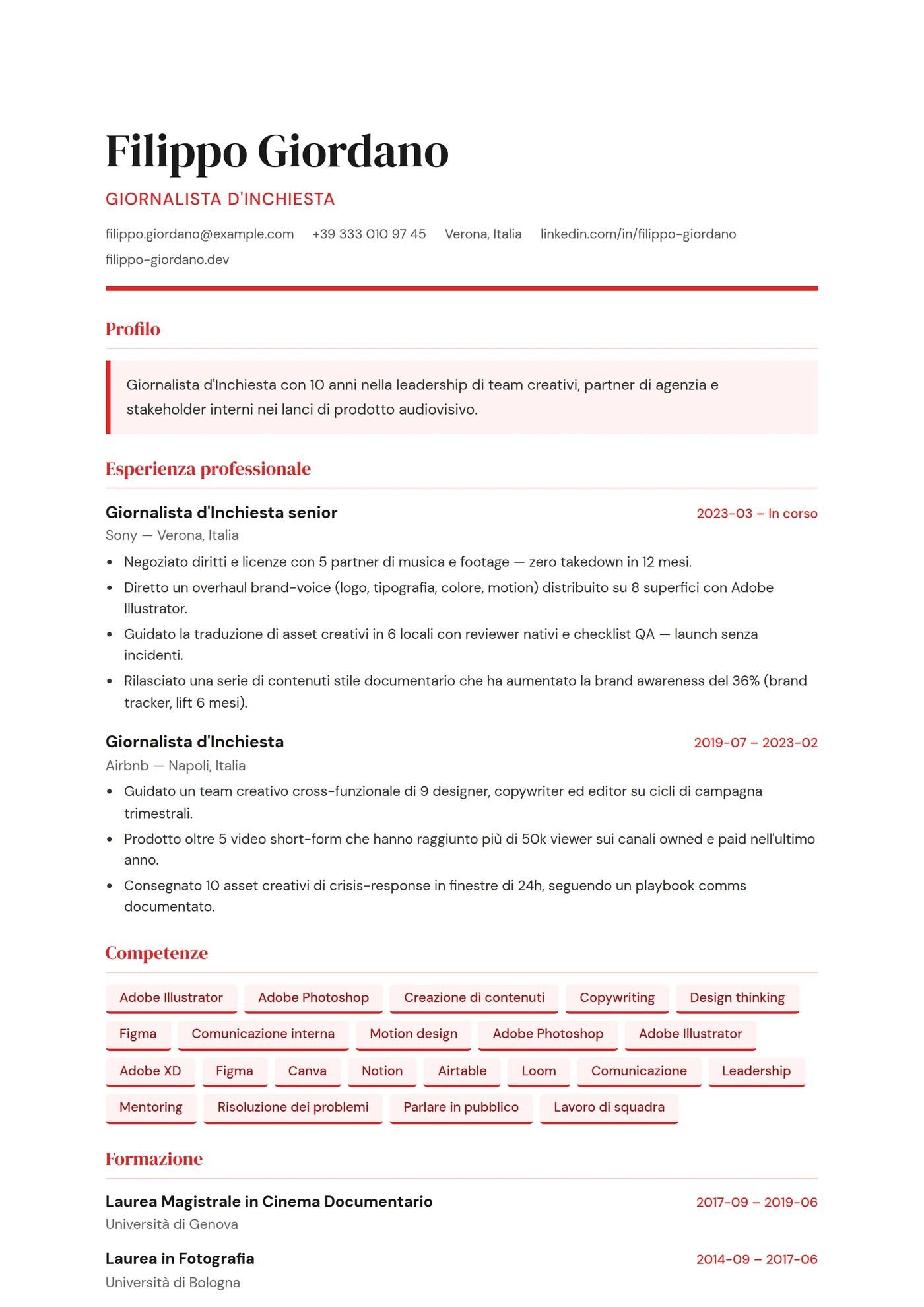 ATS Giornalista — Modelli di CV