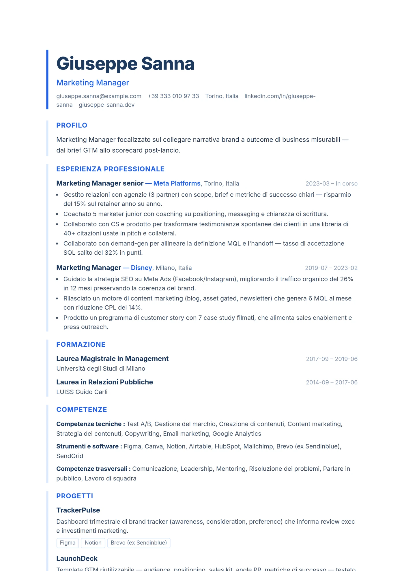 ATS Filetto Sinistro — Modelli di CV