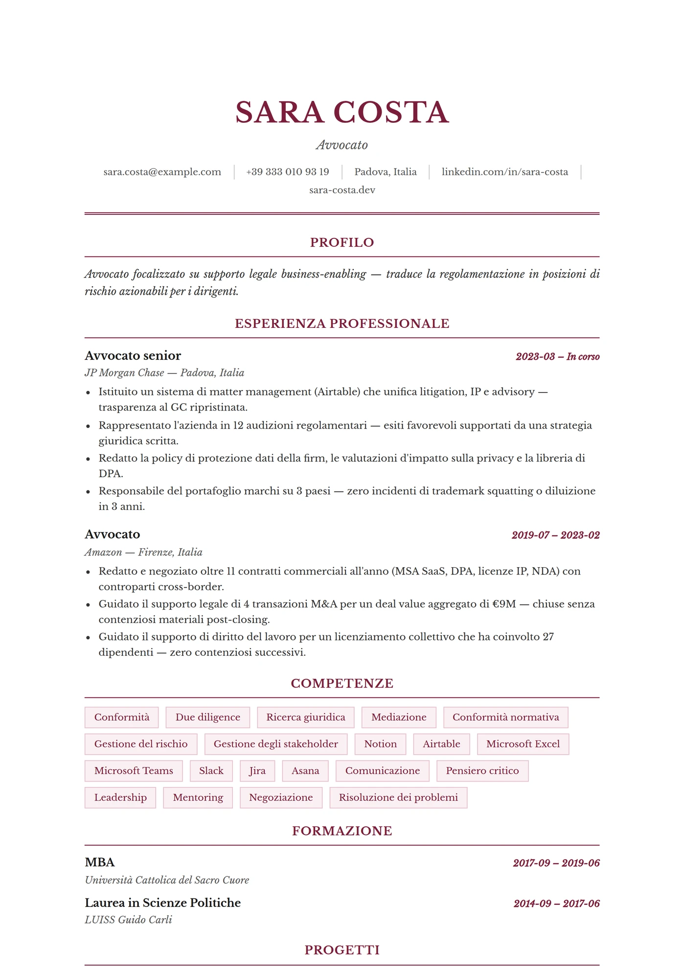 ATS Legale — Modelli di CV