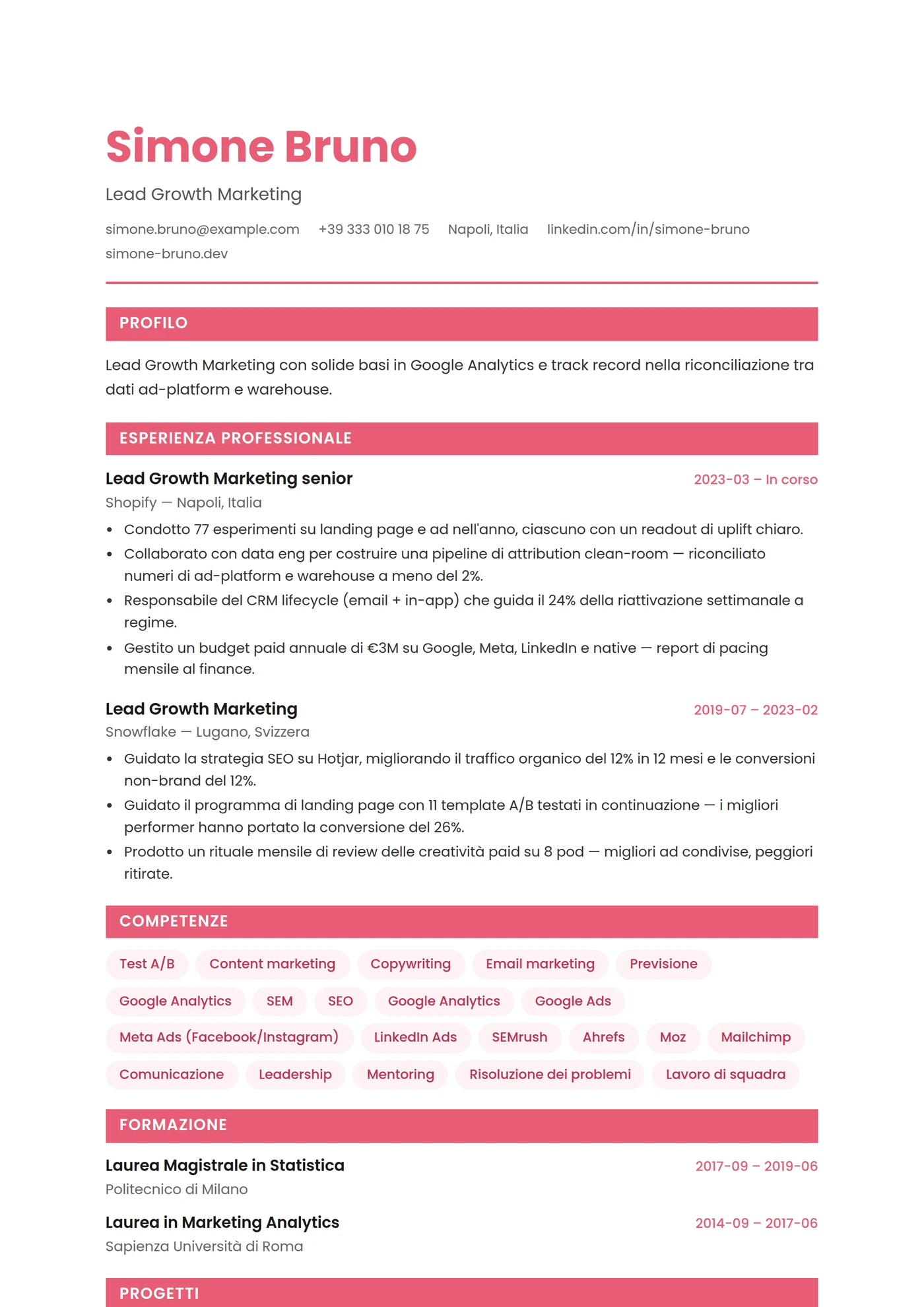 ATS Marketing — Modelli di CV