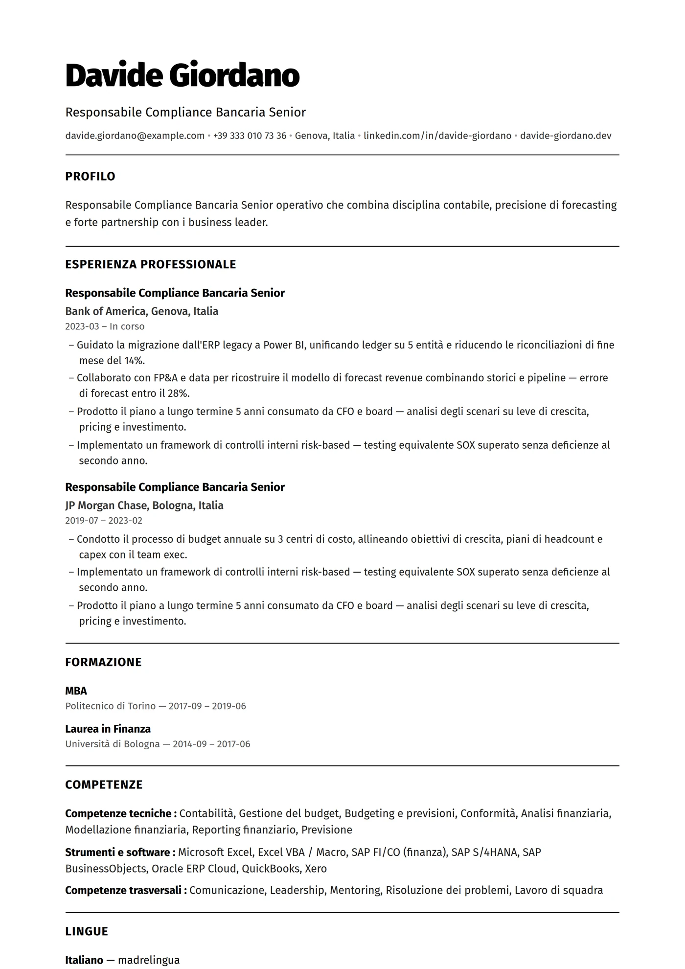 ATS Monocromatico — Modelli di CV