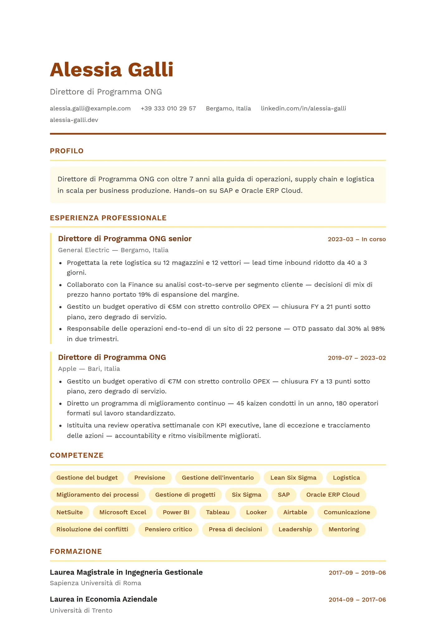 ATS Non-profit — Modelli di CV